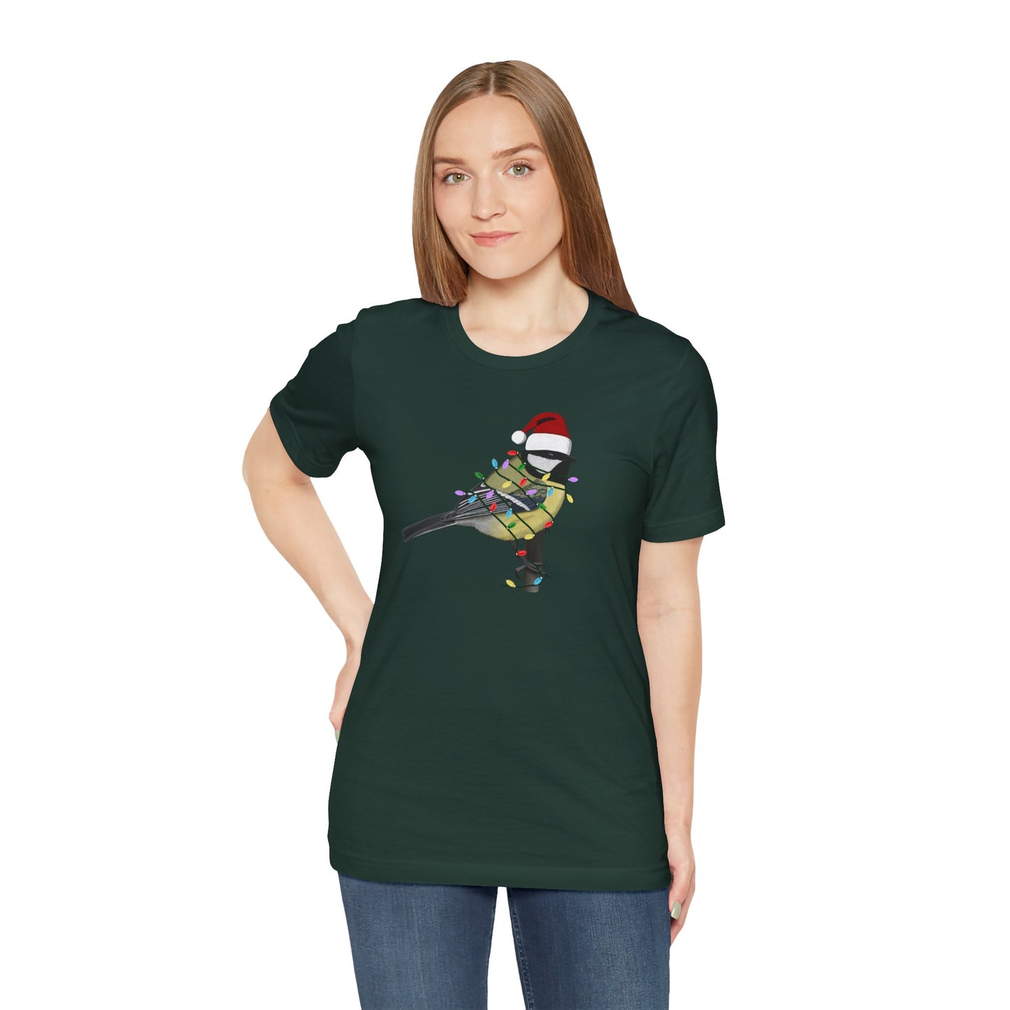 Chickadee with Fairy Lights Christmas Bird T-Shirt