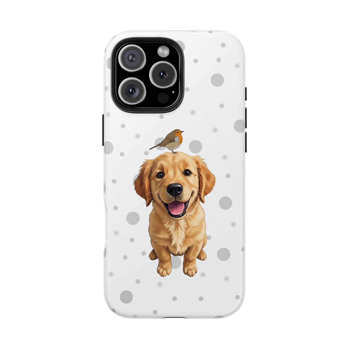 Cute Golden Retriever with European Robin Animal iPhone Case - Dual-Layer PC/TPU Protective Cover for iPhone