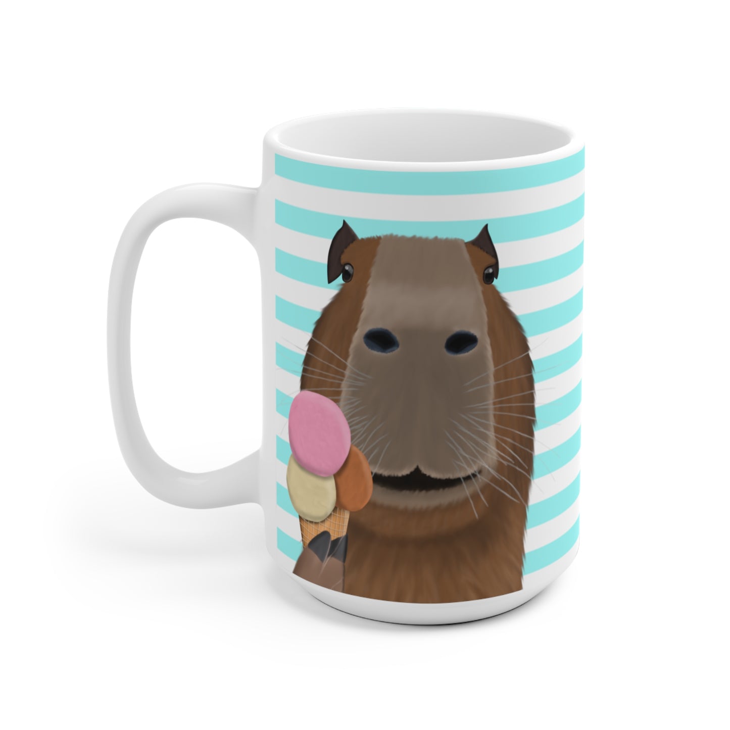 Capybara mit Eis Streifen Türkis Lustige Tasse