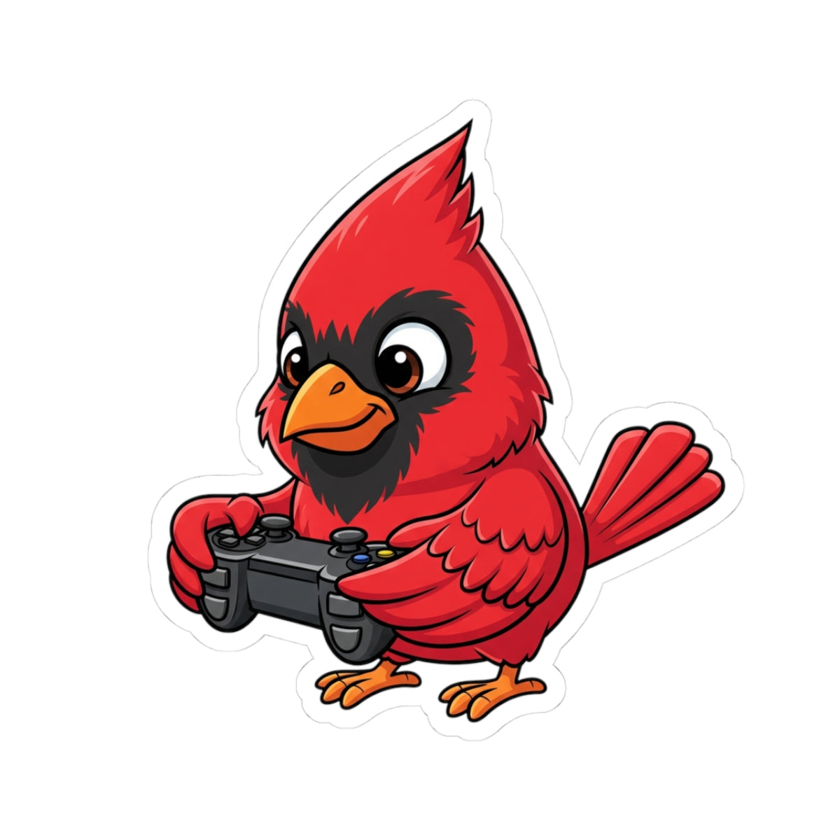 Cardinal Playing Video Games Kiss-Cut Sticker for Bird Watchers and Gaming Lovers