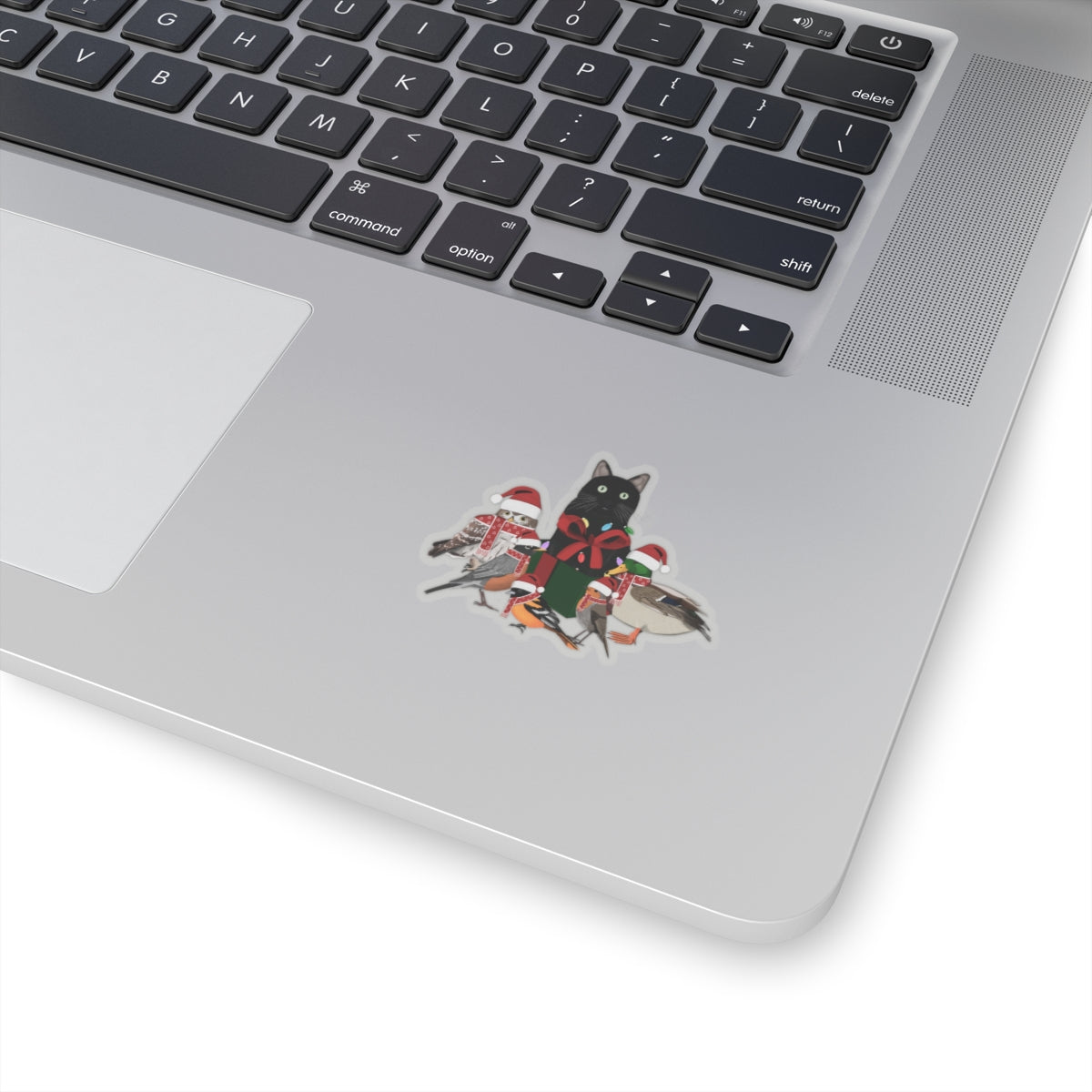 Robin Oriole Mallard Owl and Cat with Fairy Lights Santa Claus Hat and Scarf Christmas Bird Sticker