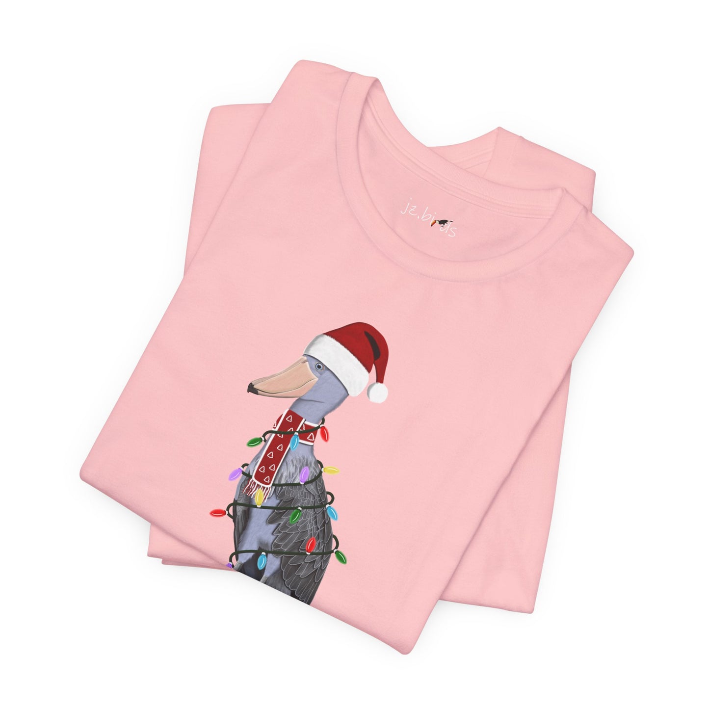 フェアリーライト付きハシビロコウのクリスマスバードTシャツ