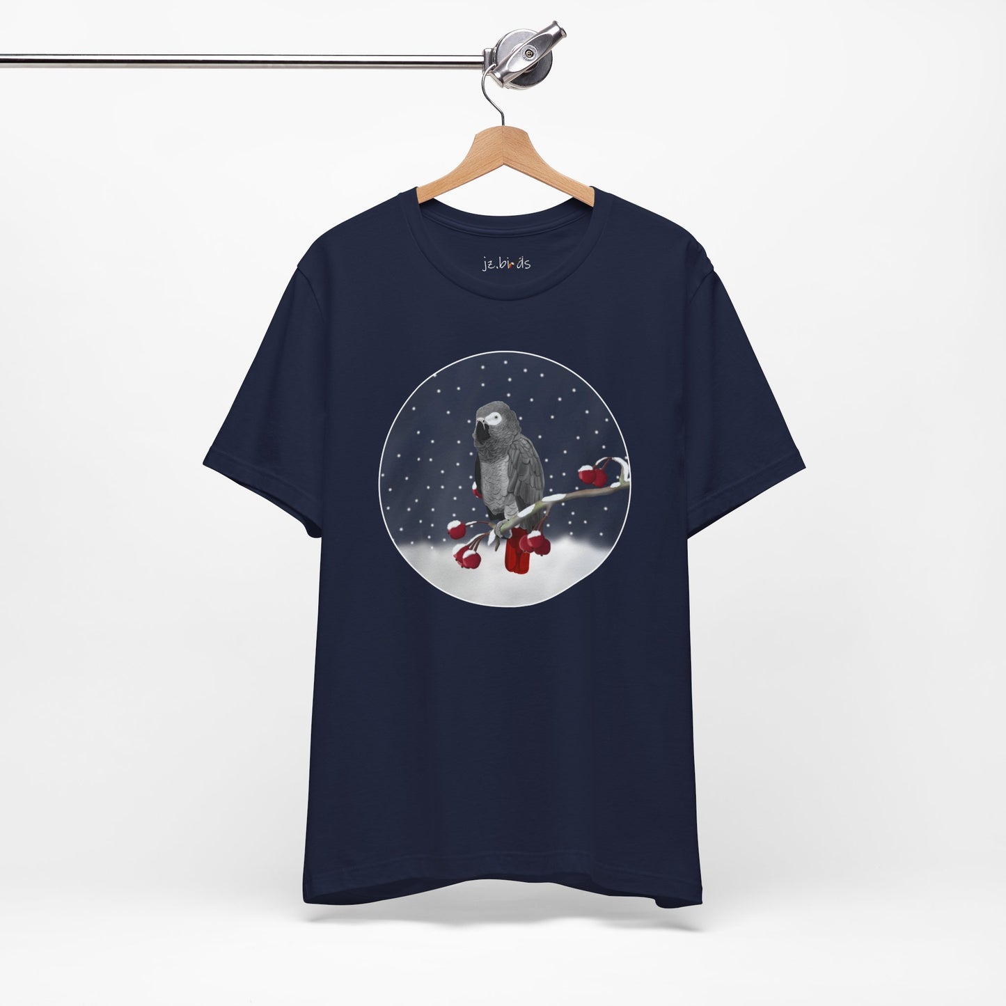 Grey Parrot on a Winter Branch Birdwatcher Christmas Bird T-Shirt