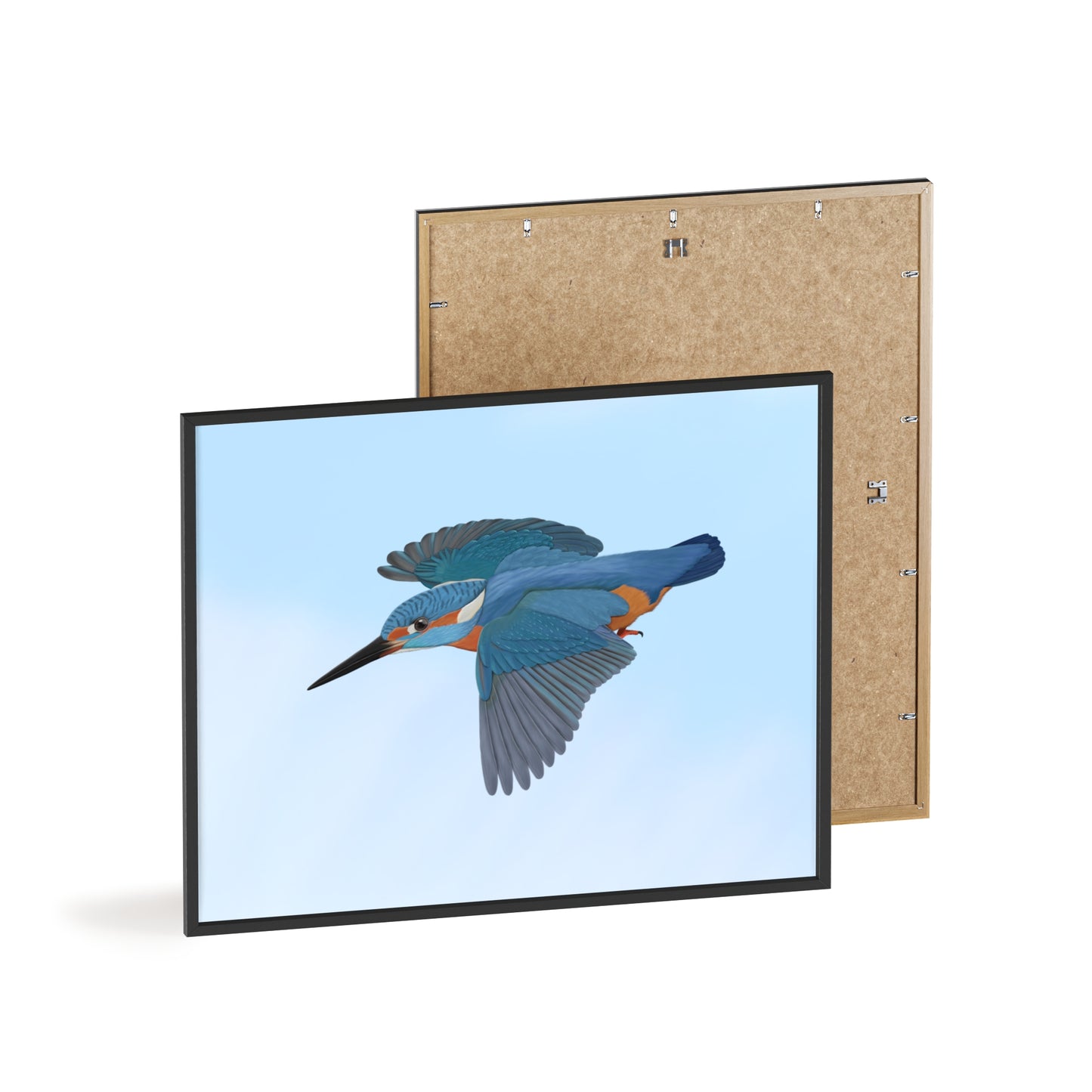 Vogel Poster im Holzrahmen - Eisvogel Poster Gartenvogel Singvogel