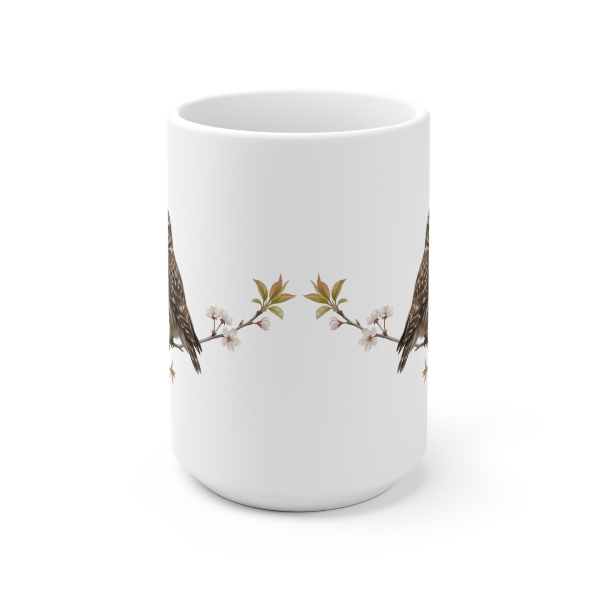 Steinkauz mit Ästling Premium Keramiktasse | Geschenk für Vogelbeobachter