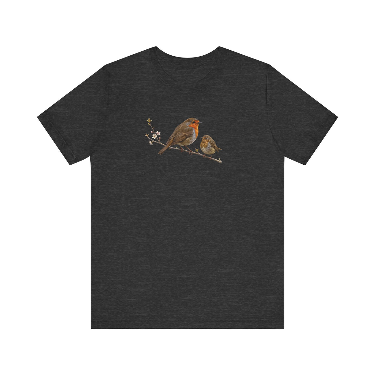 European Robin & Fledgling T-Shirt | Spring Blossoms Unisex Graphic Tee