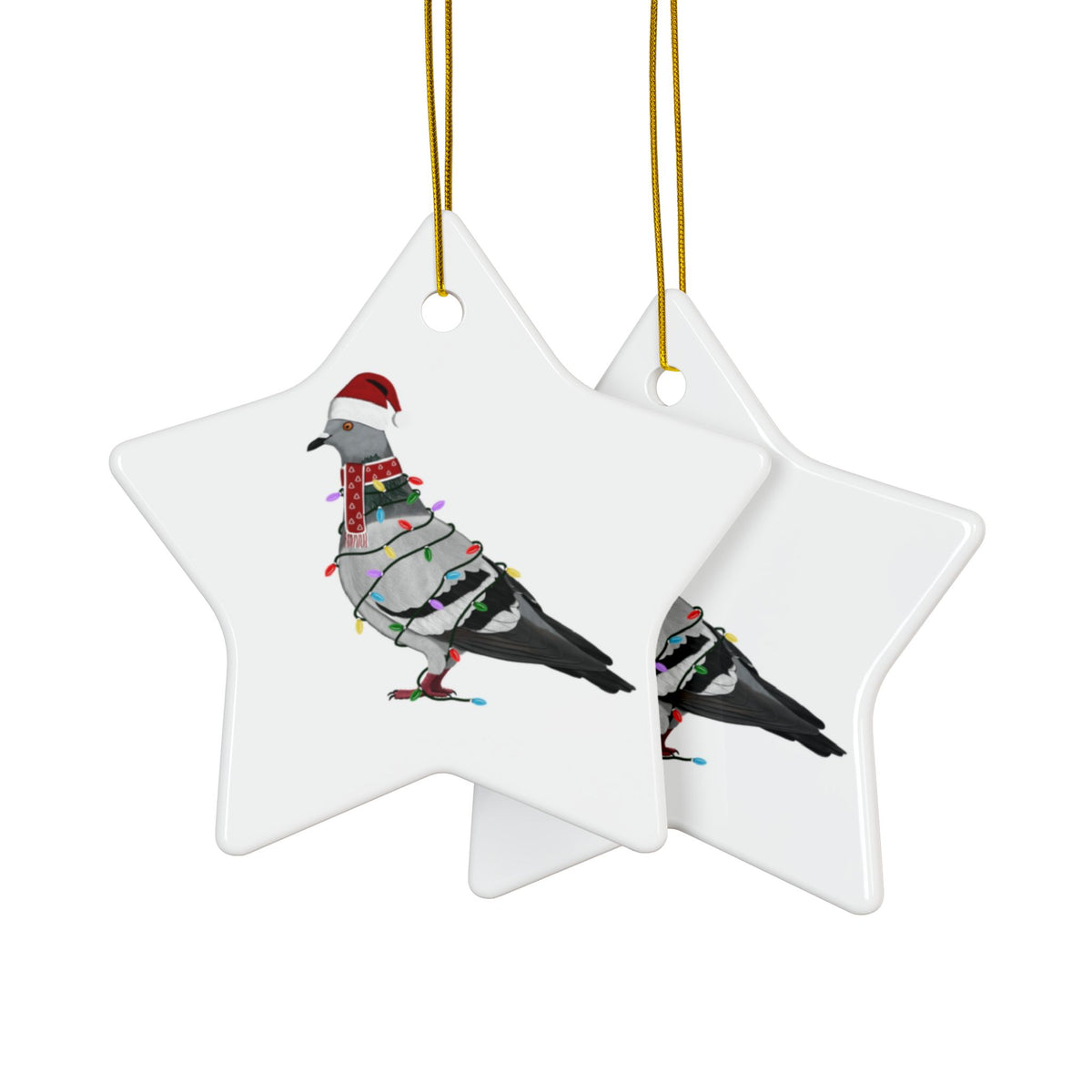 鳩のサンタクロース風陶器製クリスマスオーナメント | 丈夫な両面鳥愛好家向け装飾