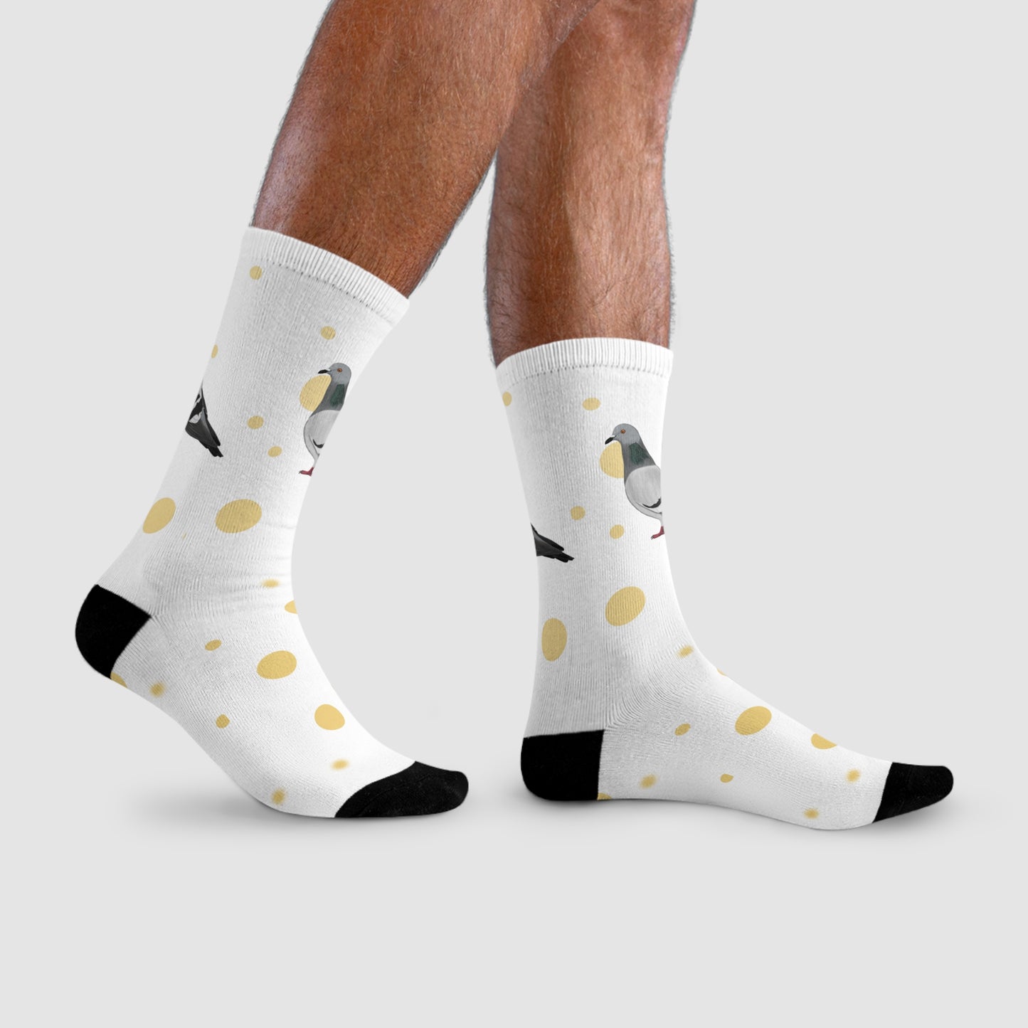 Taube Vogel Socken mit Goldenen Punkten für Vogelfreunde & Vogelbeobachter Weiß