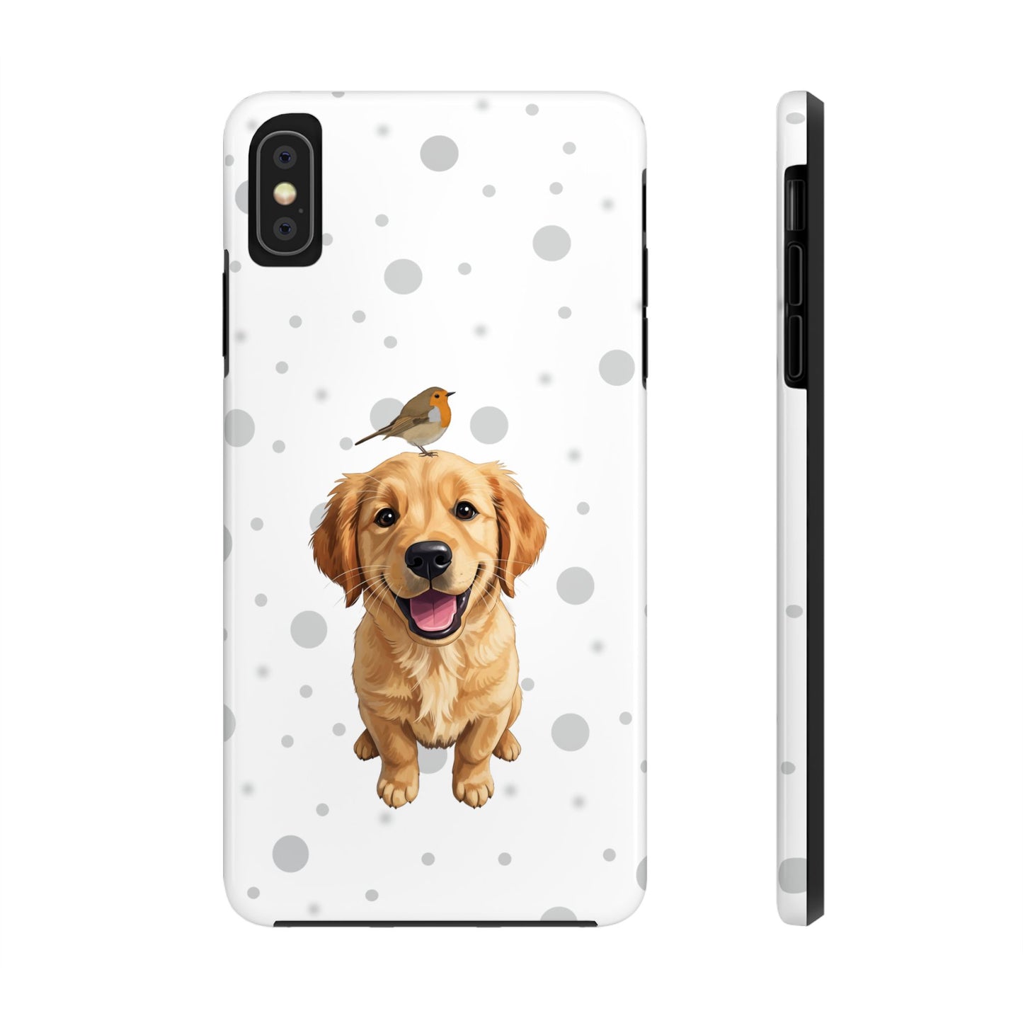 Cute Golden Retriever with European Robin Animal iPhone Case - Dual-Layer PC/TPU Protective Cover for iPhone