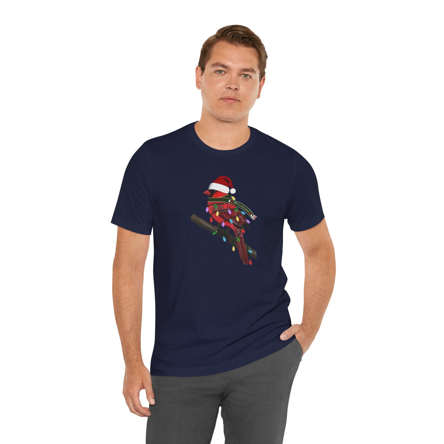 Cardinal with Fairy Lights Christmas Bird T-Shirt