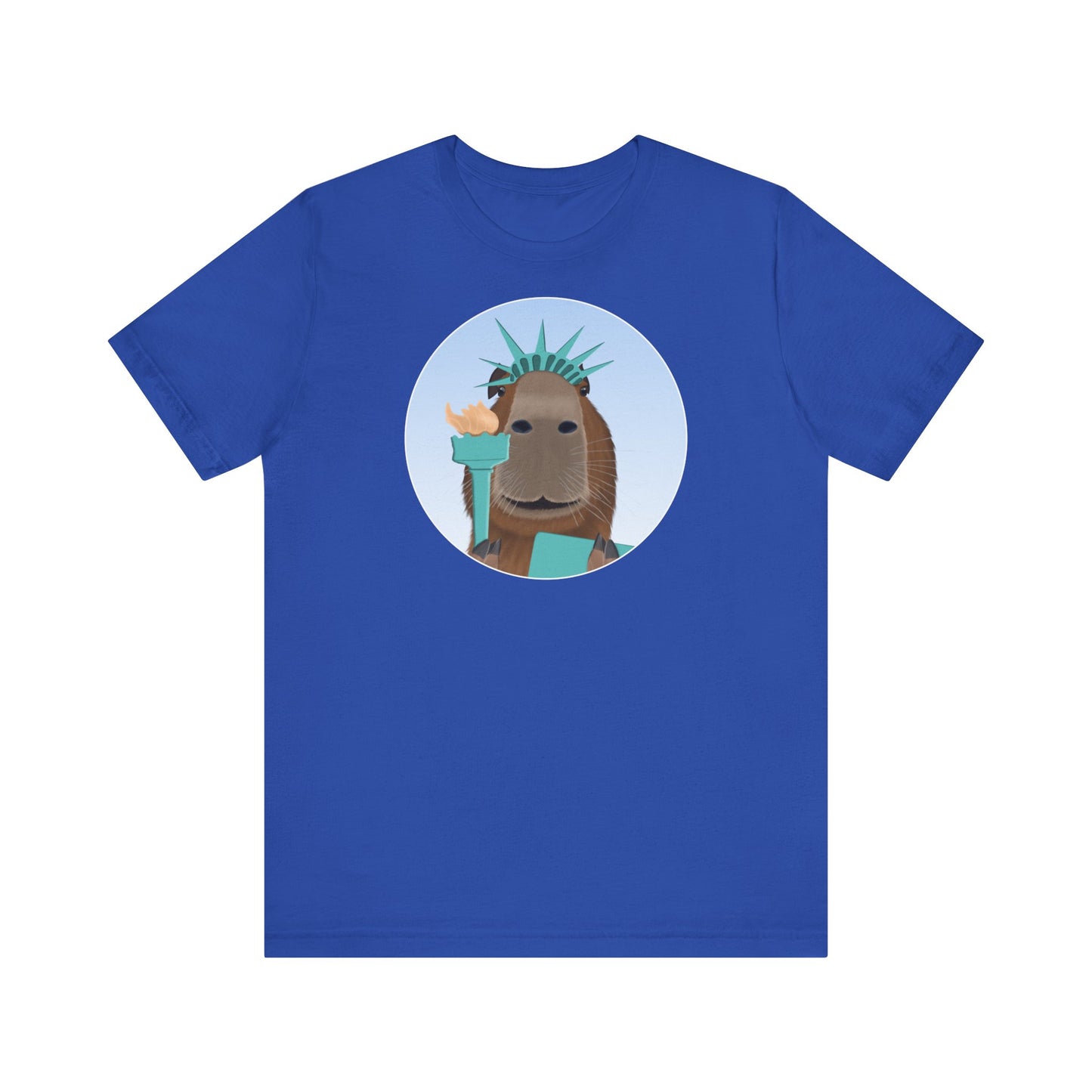 Capybara als Freiheitsstatue mit Krone und Tafel Lustiges T-Shirt für Capybara-Freunde