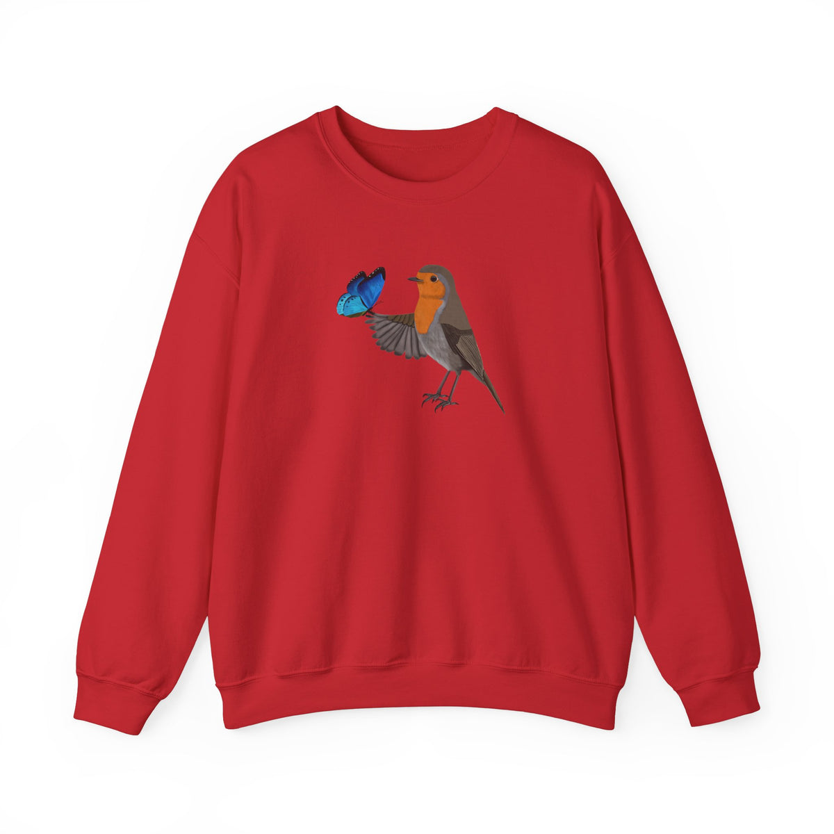 Robin with Butterfly Bird Birding & Birdwatching Sweatshirt – Animal Lover Gift,