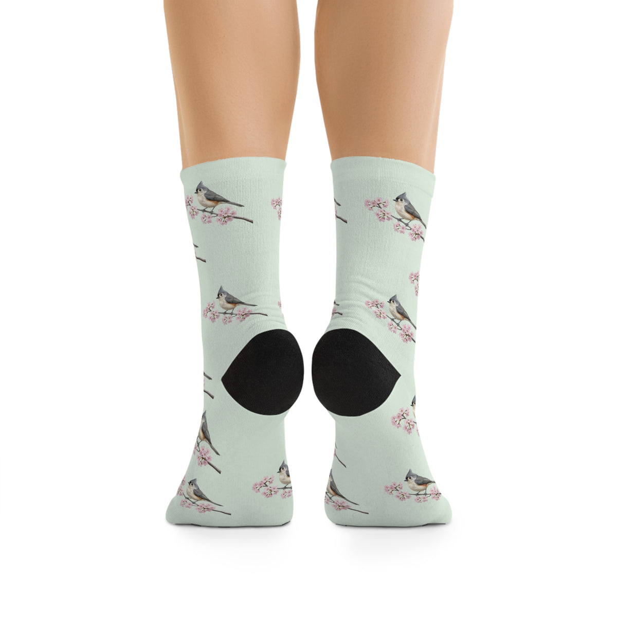Tufted Titmouse Socks – & Cherry Blossom Sage Green | Birdwatching Apparel