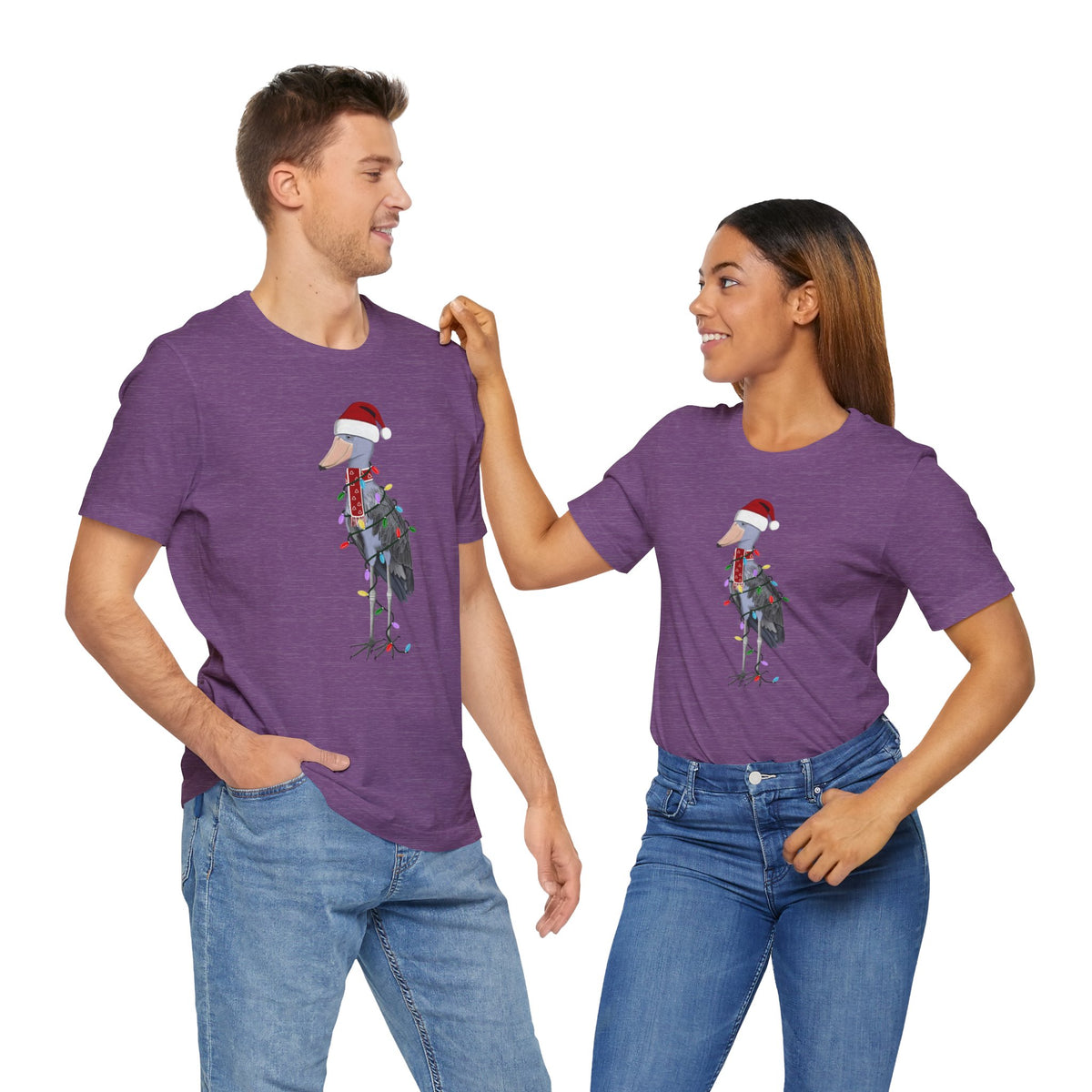 フェアリーライト付きハシビロコウのクリスマスバードTシャツ