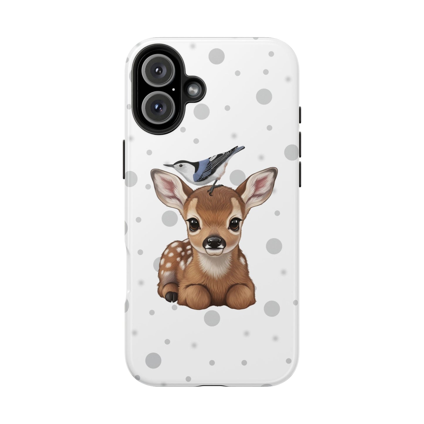 Cute Fawn with a Nuthatch Animal iPhone Case - Dual-Layer PC/TPU Protective Cover for iPhone