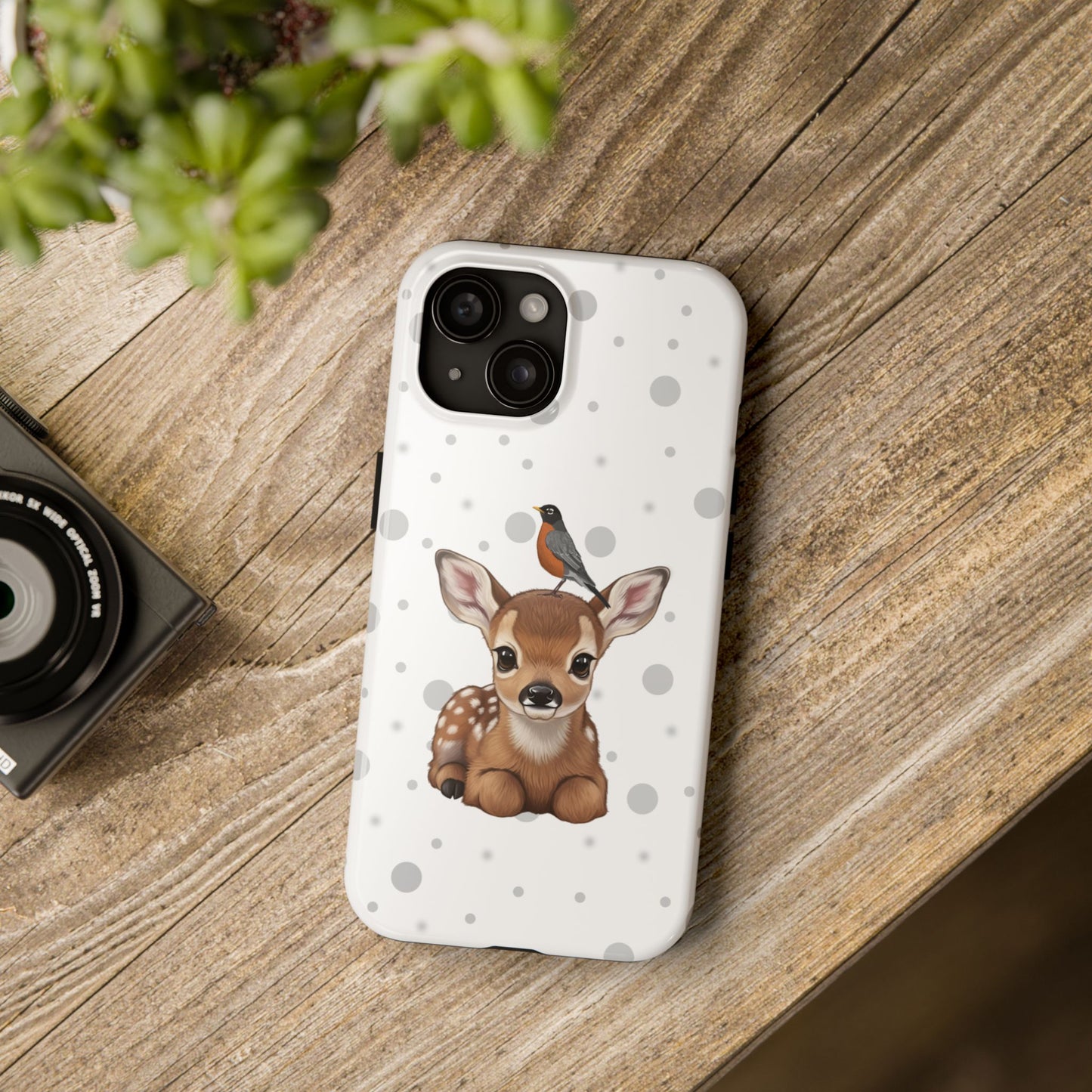 Cute Fawn with American Robin Animal iPhone Case - Dual-Layer PC/TPU Protective Cover for iPhone