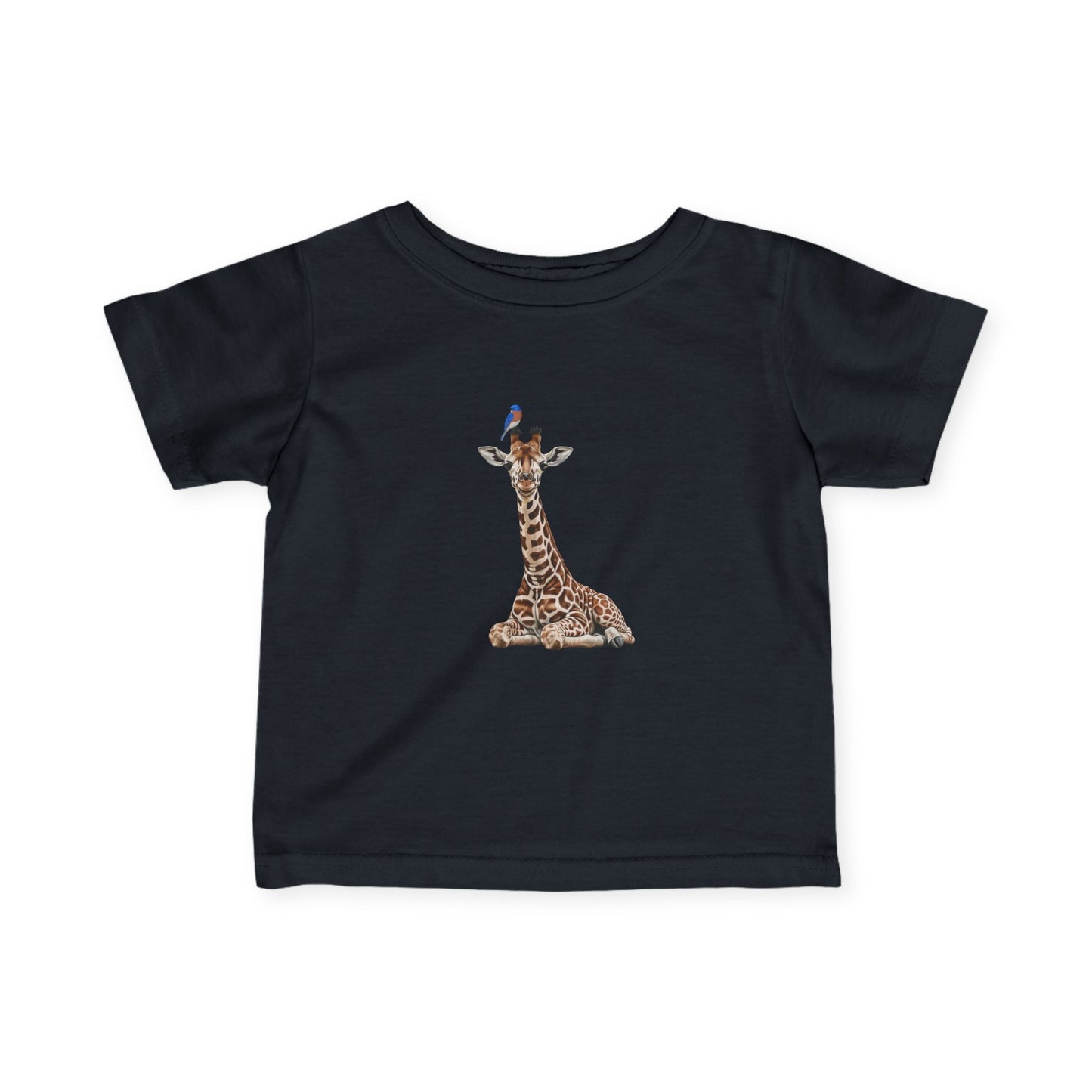 Cute Baby Giraffe with Bluebird Bird Baby & Toddler T-Shirt