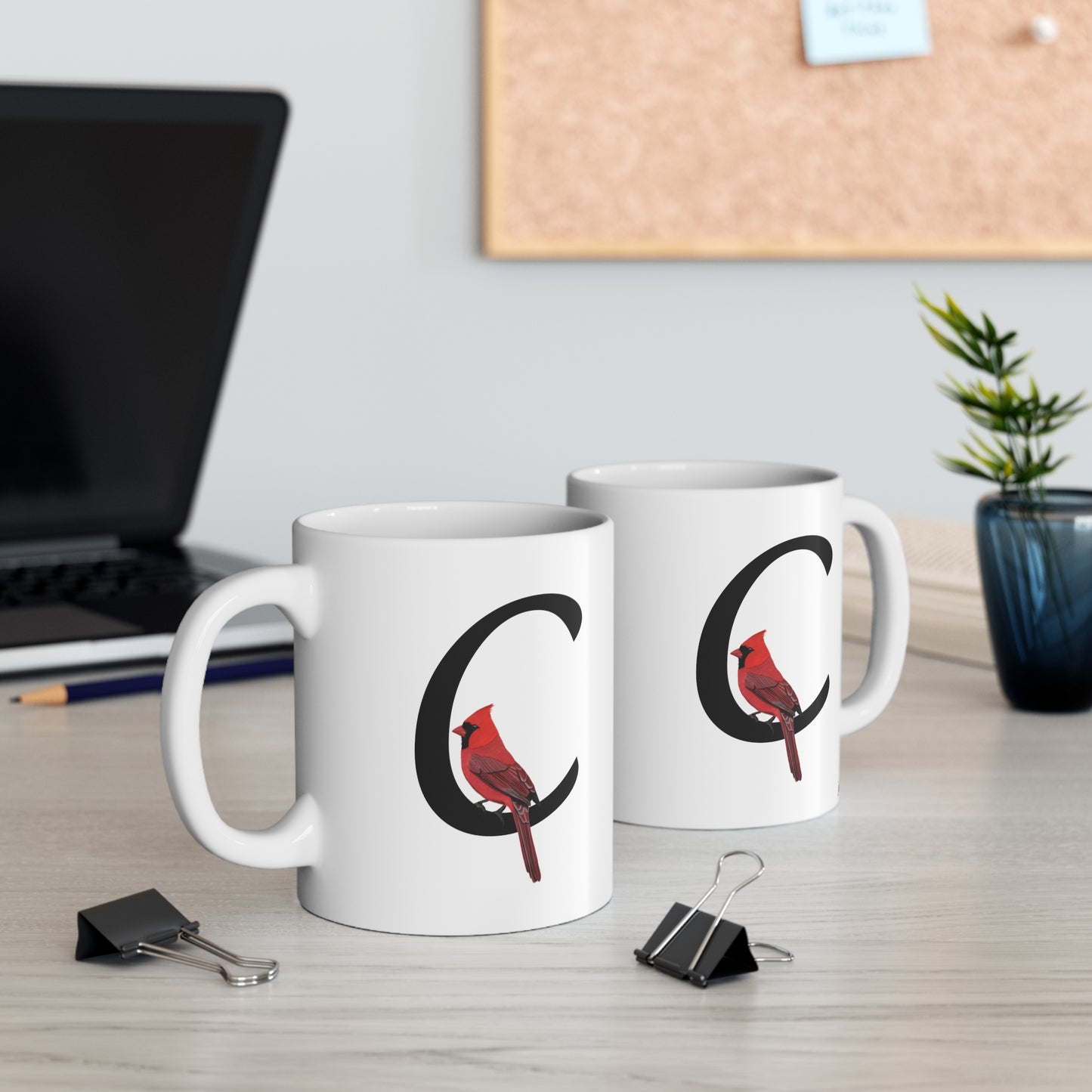 Cardinal Letter C Bird Ceramic Mug 11oz White