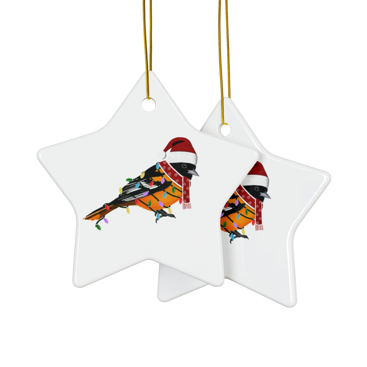 Baltimore Oriole as Santa Ceramic Bird Christmas Ornament | Durable Double-Sided Bird Lover Decor