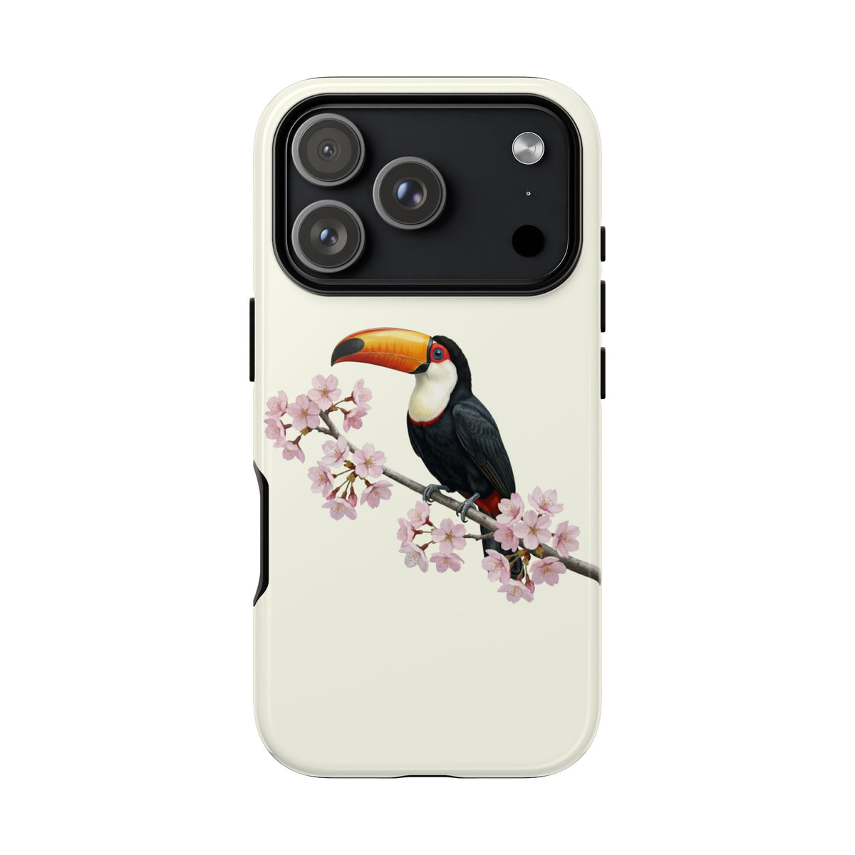Custodia per cellulare Tukan in bianco crema | Motivo floreale con uccello e fiori di ciliegio per iPhone e Google Pixel