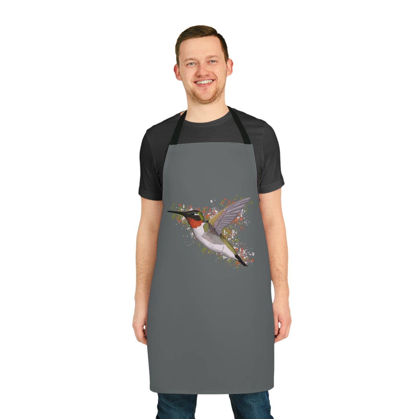 Hummingbird Bird Art Apron Dark Grey