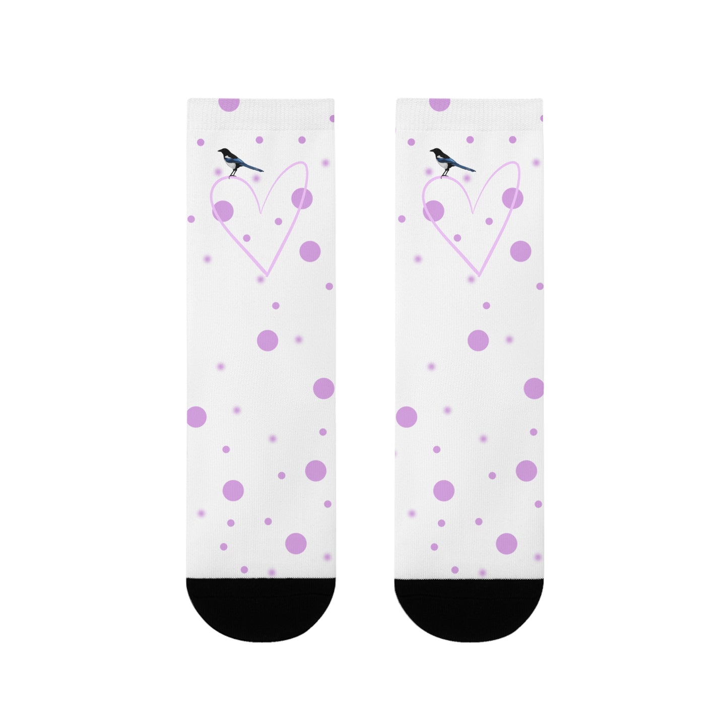 Elster Vogel Socken mit Rosa Herz und Punkten Valentinstag