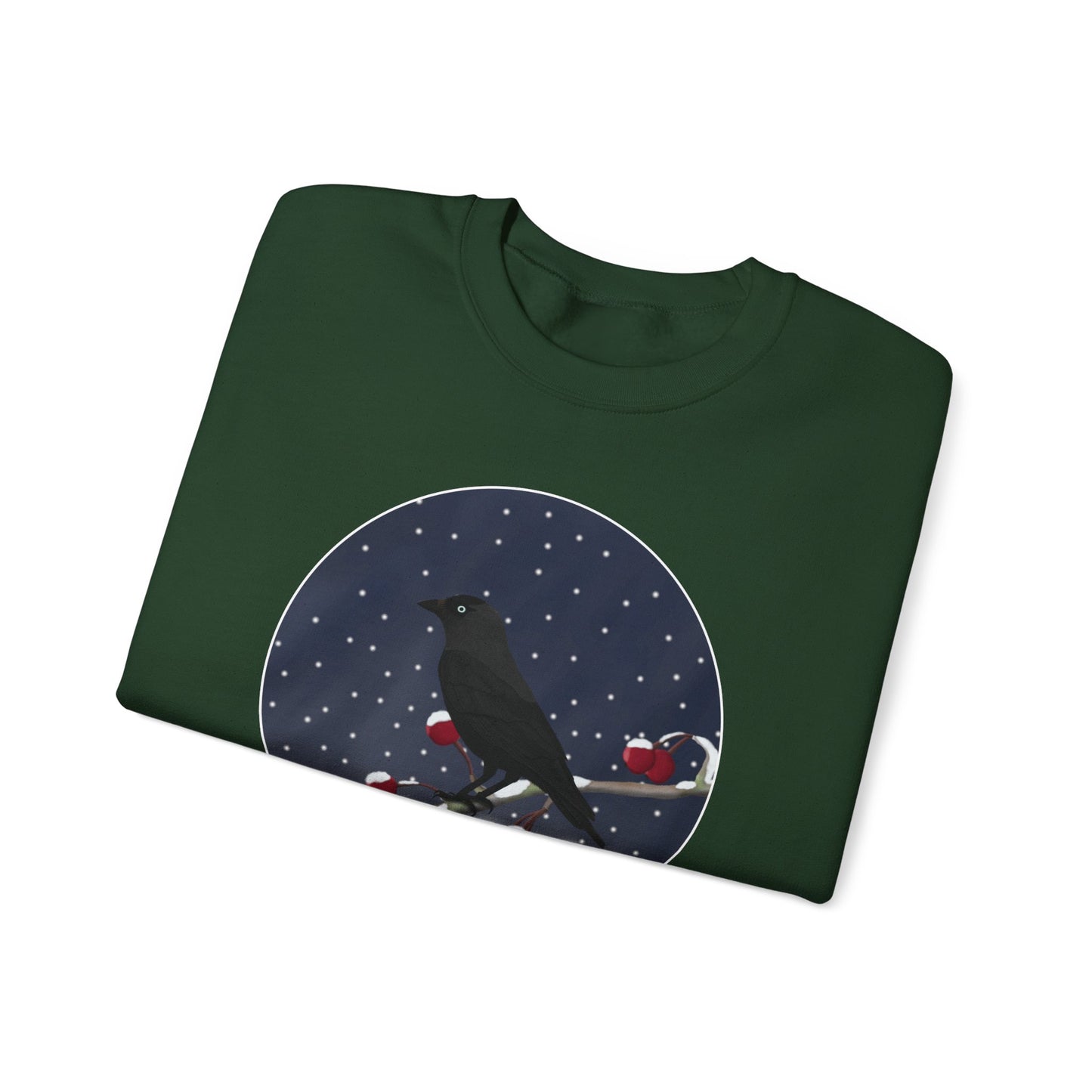 Western Jackdaw on a Winter Branch Birdwatcher Christmas Bird Sweatshirt