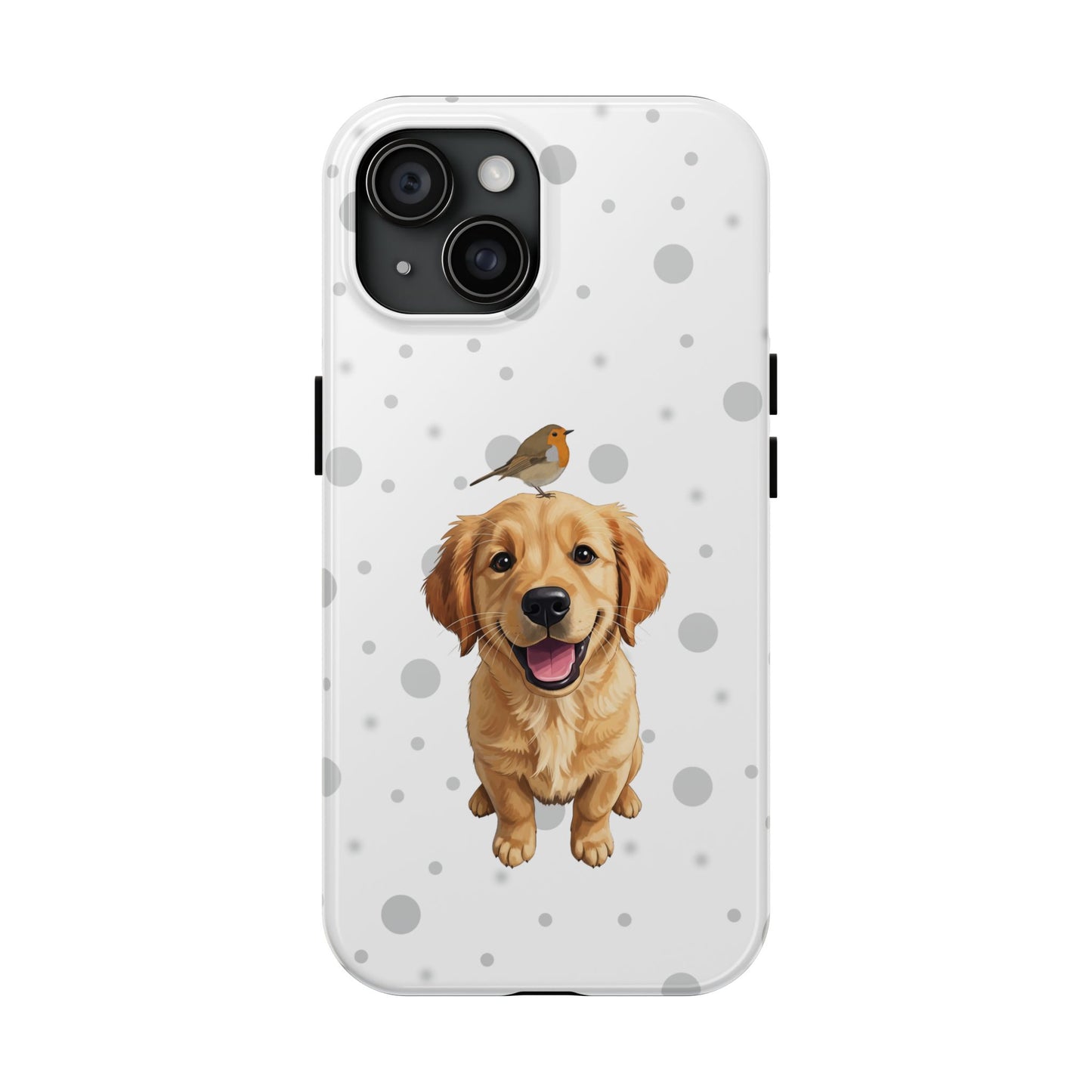 Cute Golden Retriever with European Robin Animal iPhone Case - Dual-Layer PC/TPU Protective Cover for iPhone
