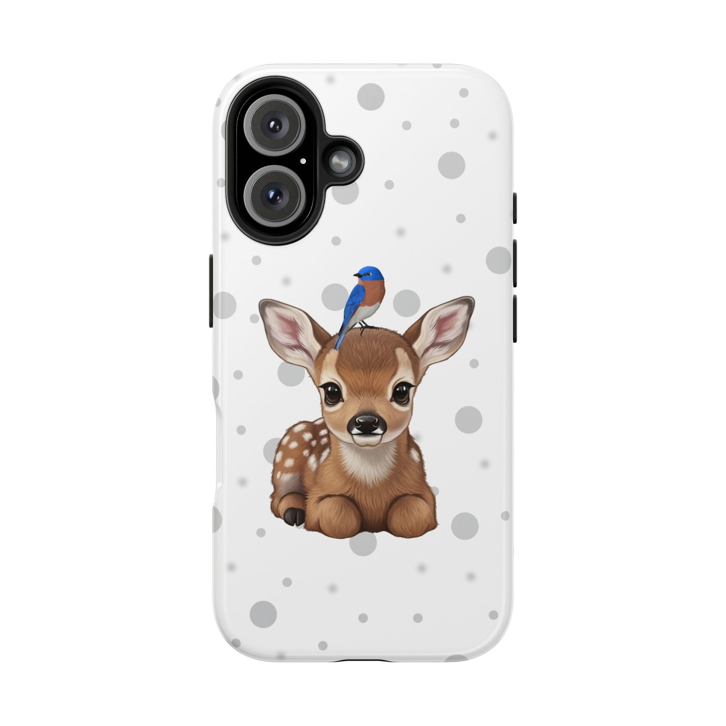 Cute Fawn with a Bluebird Animal iPhone Case - Dual-Layer PC/TPU Protective Cover for iPhone