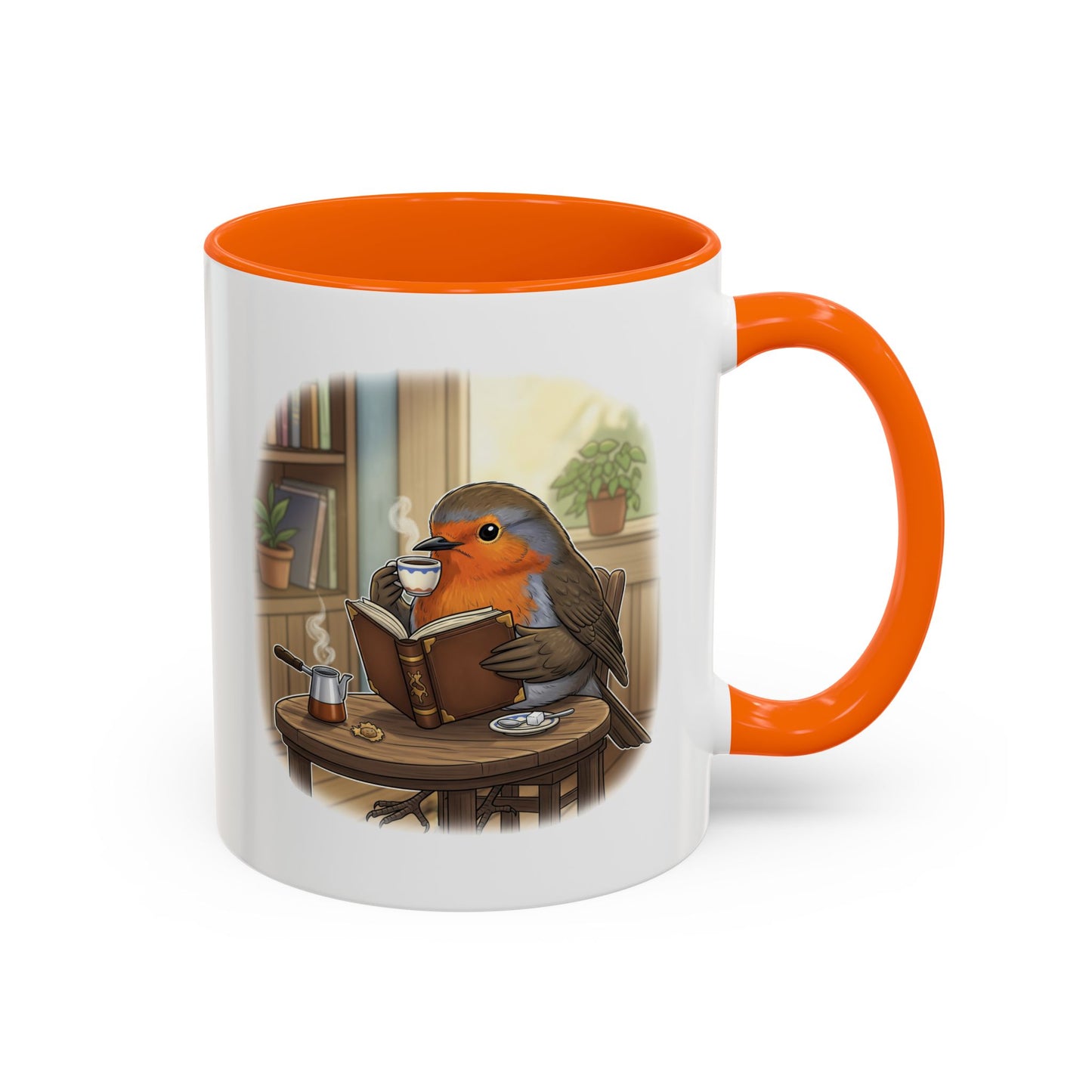 Robin Reads Books and Drinks Coffee Bird Mug for Bird and Book Lovers