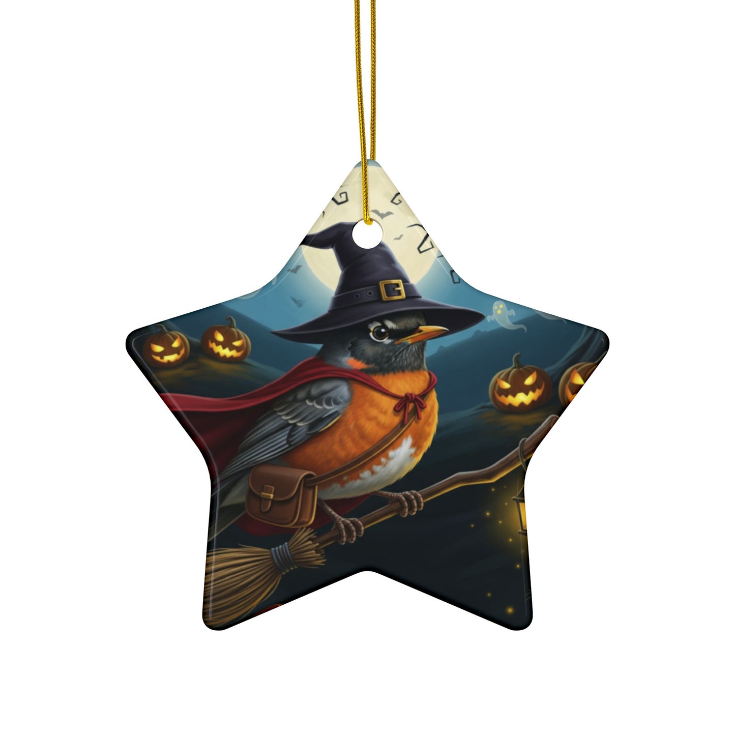 American Robin Halloween Ornaments, 2-Sided Witchy Bird Decor, Spooky Decorations, Halloween Gifts