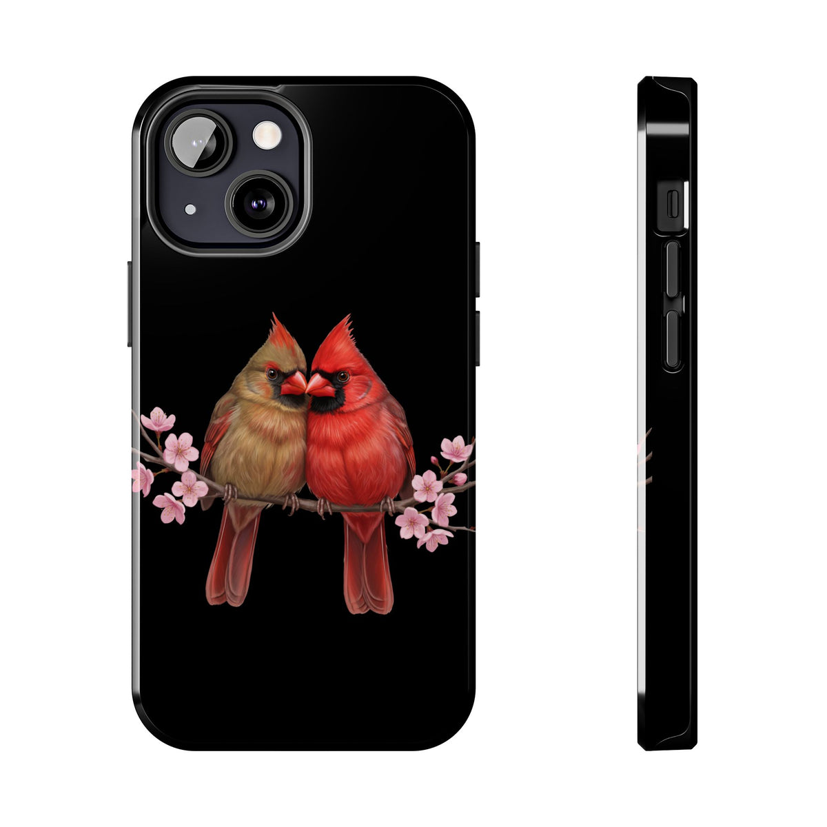 Northern Cardinal with Cherry Blossoms iPhone Case – Premium Tough Phone Cover Black – animal lover,