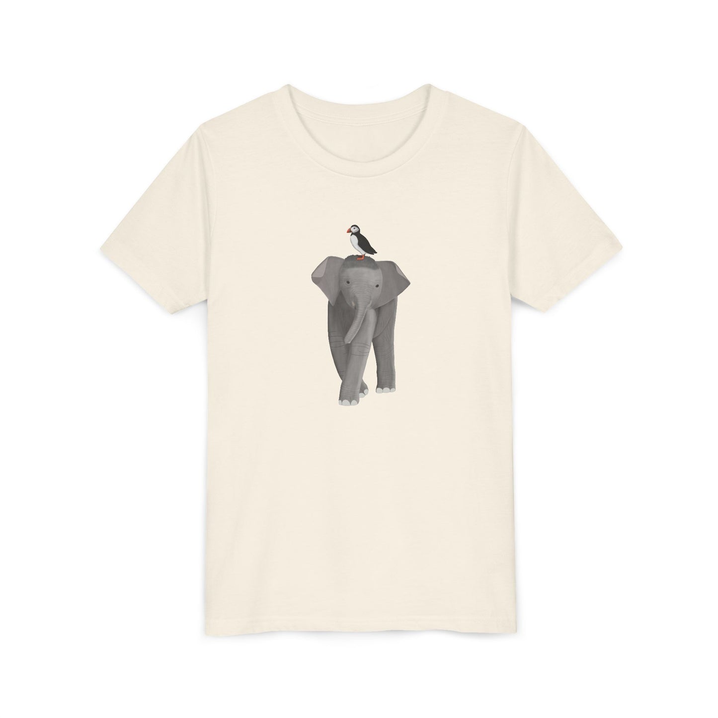 Elephant with Puffin Bird Youth T-Shirt