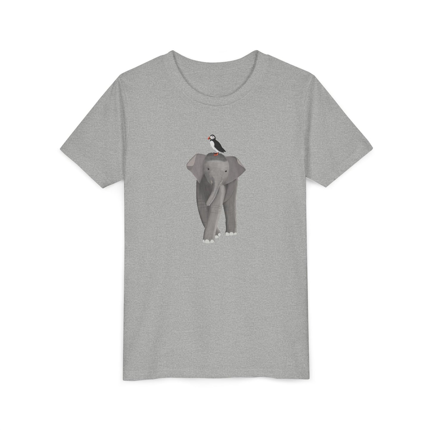 Elephant with Puffin Bird Youth T-Shirt
