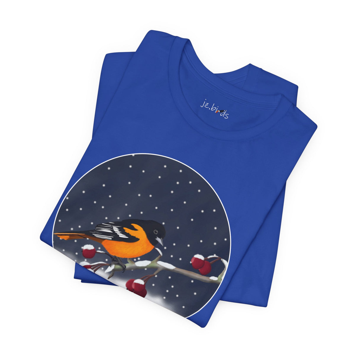 Baltimore Oriole on a Winter Branch Birdwatcher Christmas Bird T-Shirt
