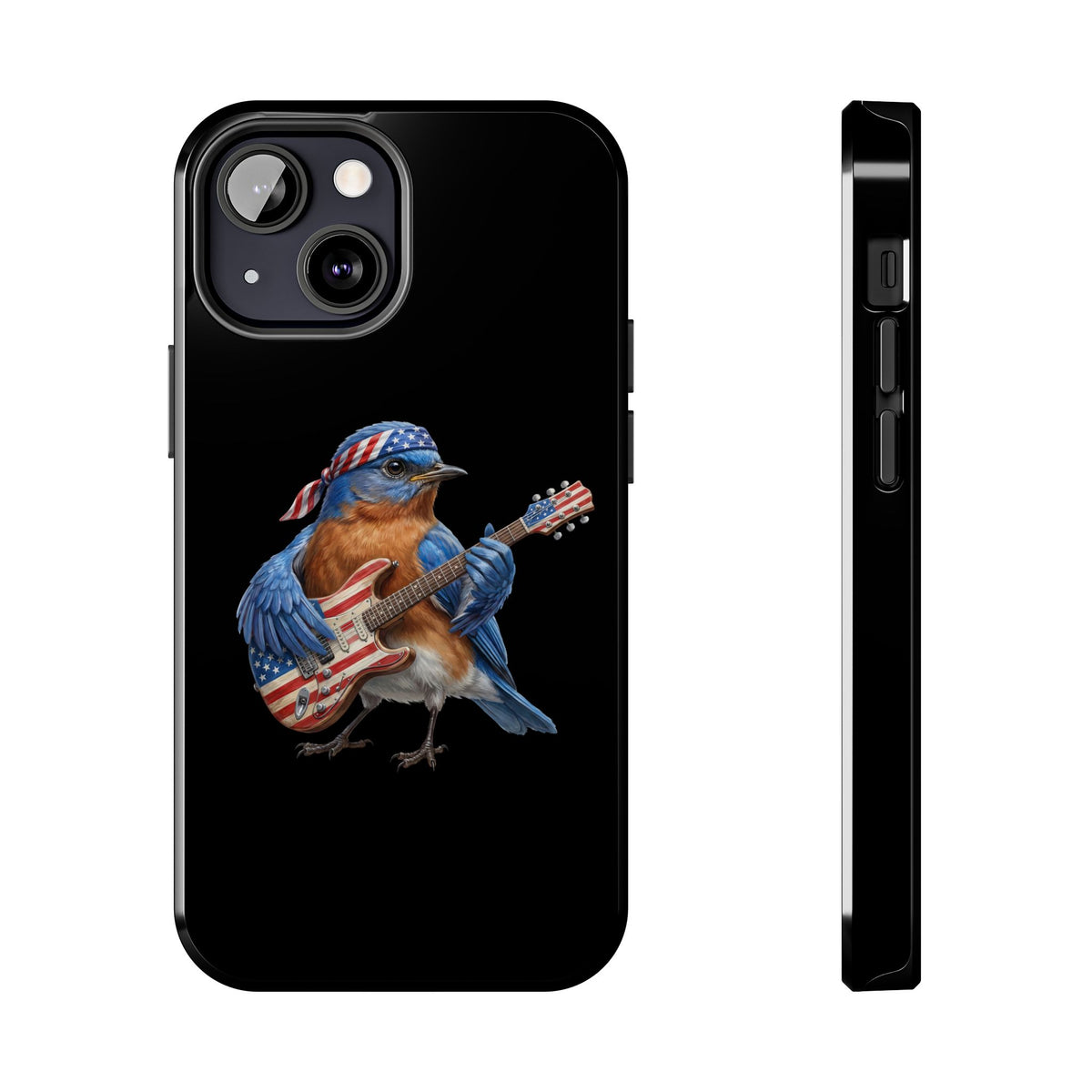 Bluebird with Guitar iPhone Case – Premium Tough Phone Cover Black – animal lover,