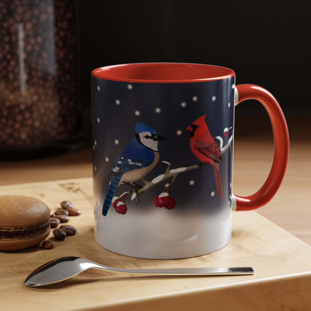 Blue Jay and Cardinal Bird Coffee Mug | Ceramic Christmas Gift for Bird Lovers