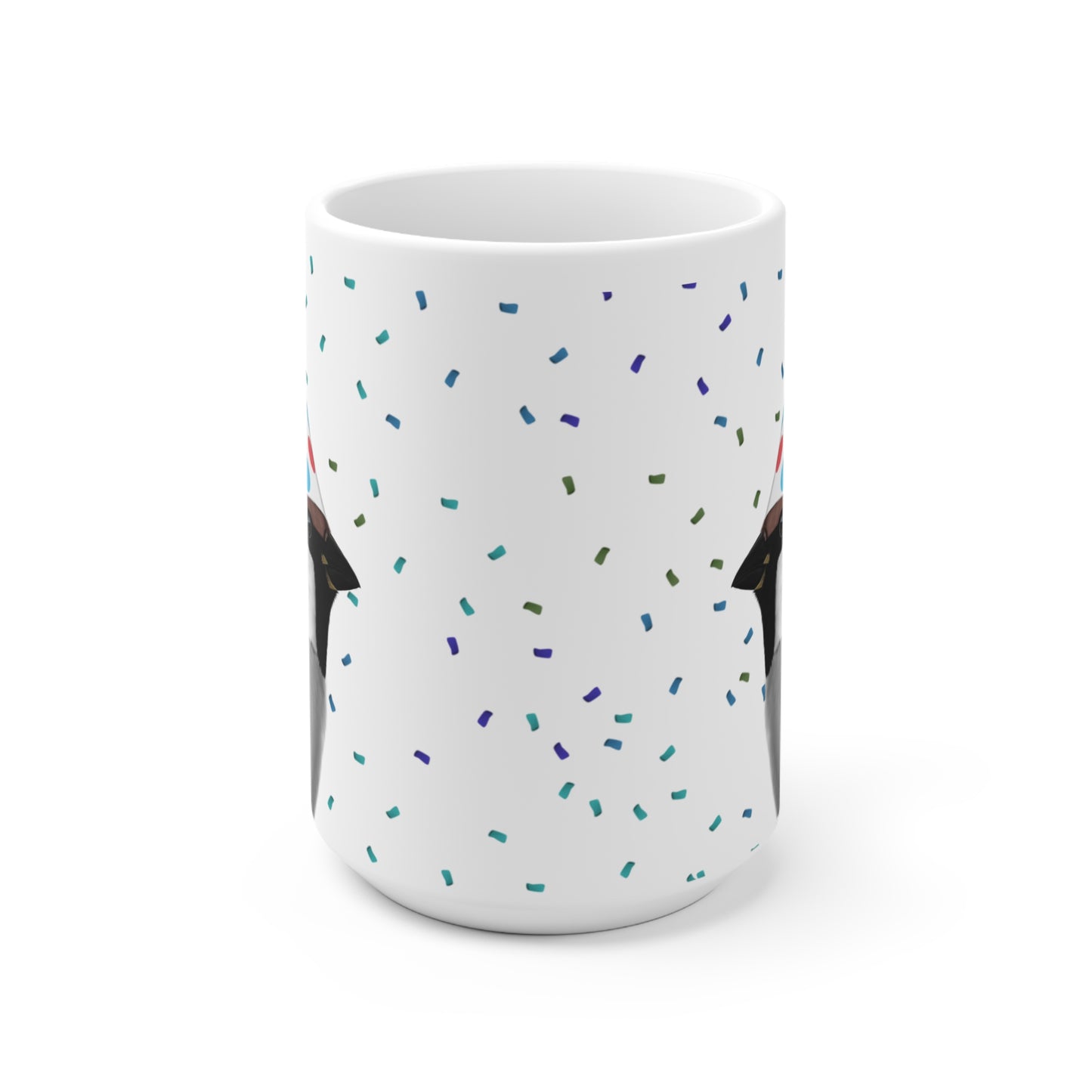 Feldsperling feiert Geburtstag mit Partyhut und Konfetti Vogel Tasse