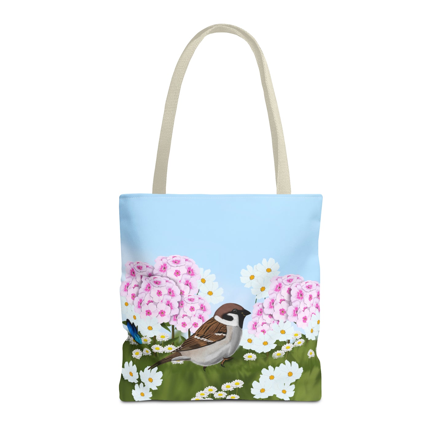 Tree Sparrow in Summer Flowers Bird Tote Bag 16"x16" - jz.birds