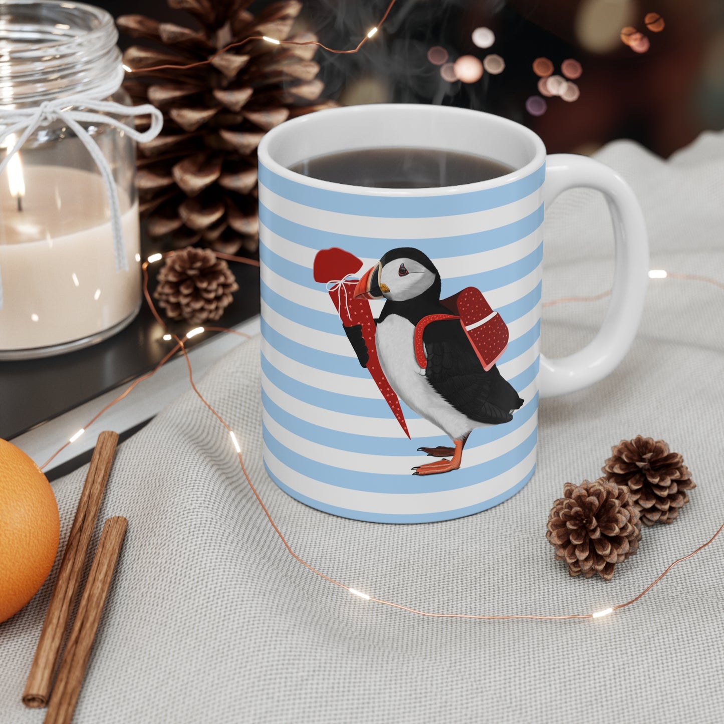 Puffin School Enrollment First Day of School Bird Ceramic Mug 11oz Blue