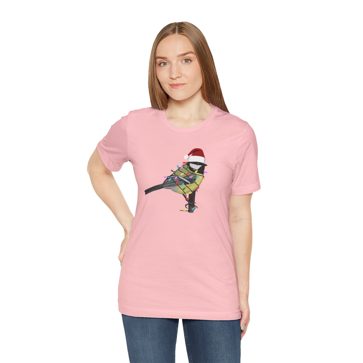 Chickadee with Fairy Lights Christmas Bird T-Shirt