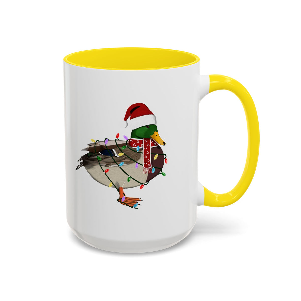 Mallard as Santa with Fairy Lights Ceramic Bird Coffee Mug – Custom Gift for Bird Watchers