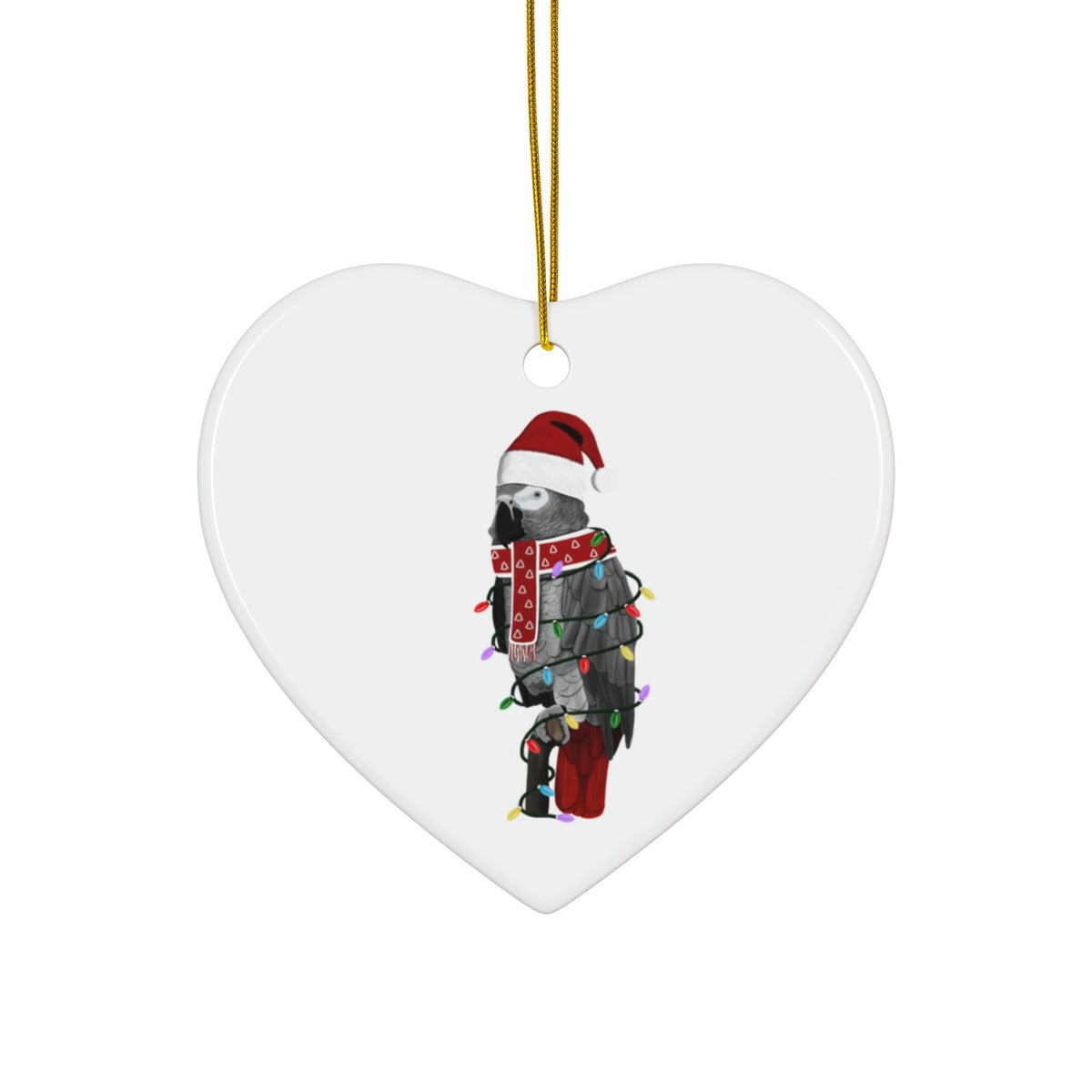 Grey Parrot as Santa Ceramic Bird Christmas Ornament | Durable Double-Sided Lover Decor – Ornaments
