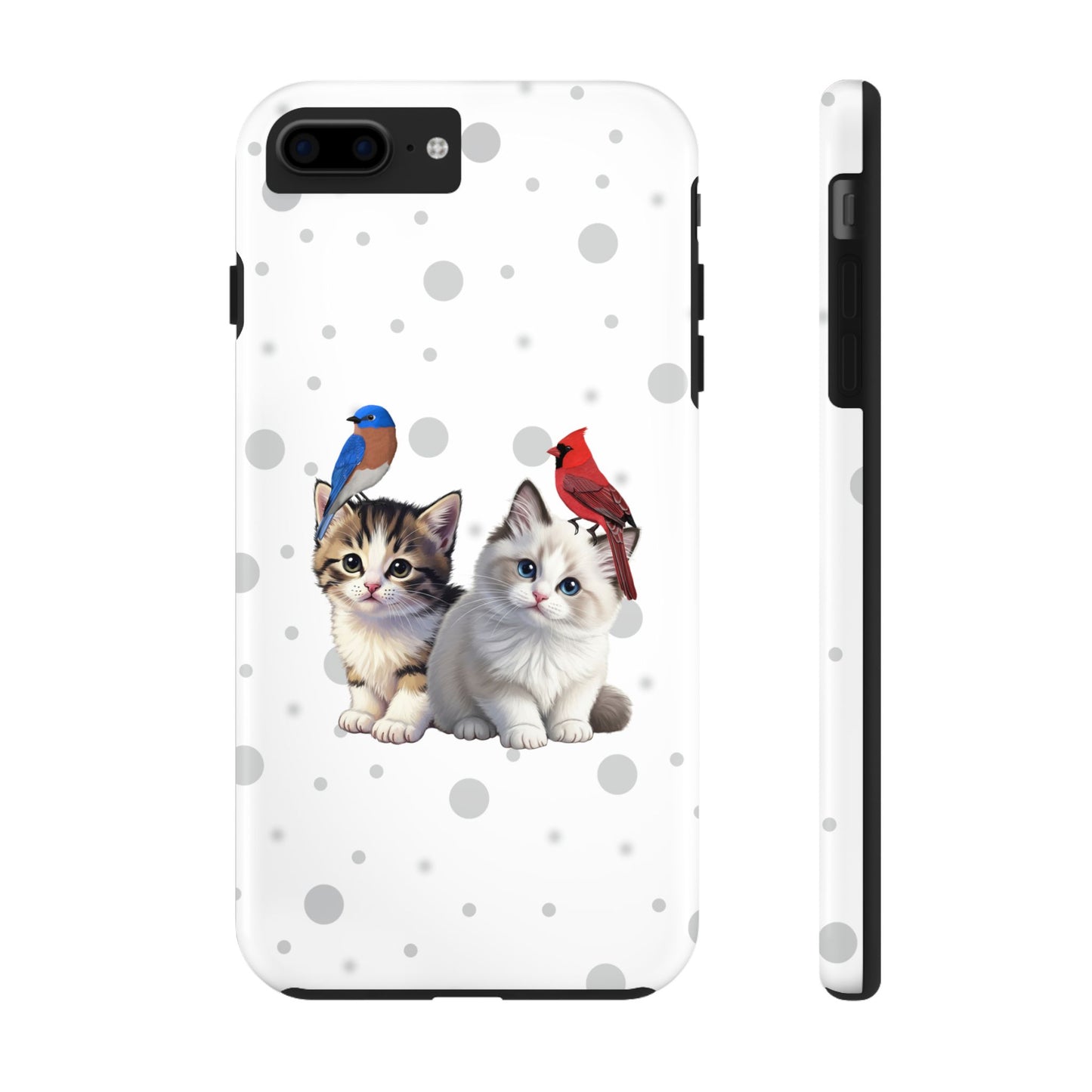 Cute Kitten with Cardinal and Bluebird Animal iPhone Case - Dual-Layer PC/TPU Protective Cover for iPhone