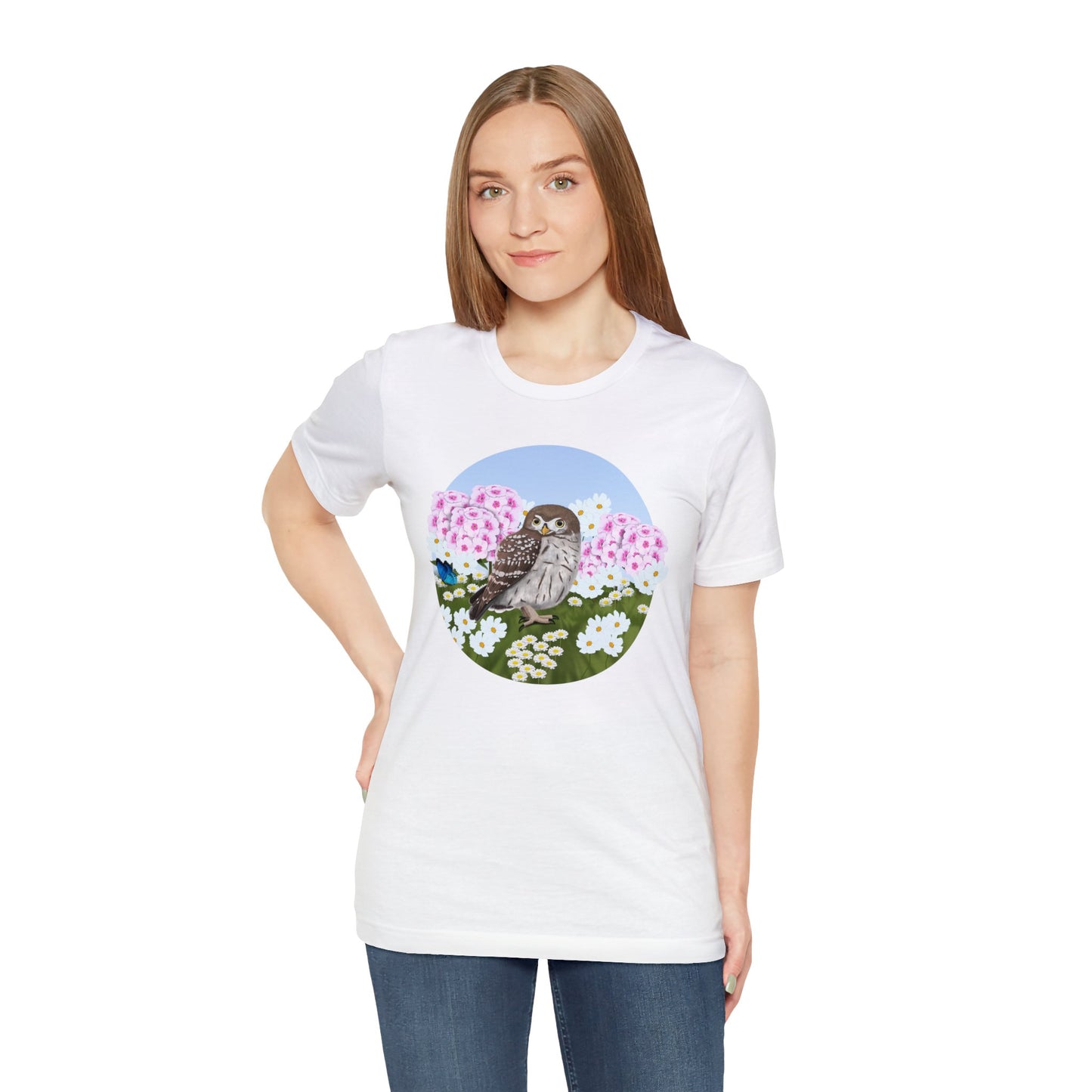 Little Owl and Summer Flowers Bird Tee