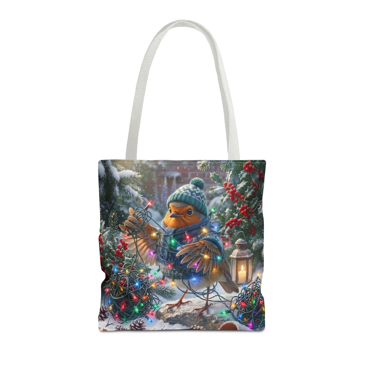 Premium Tragetasche Rosi Rotkehlchen und die Lichterkette (40 x 40 cm)