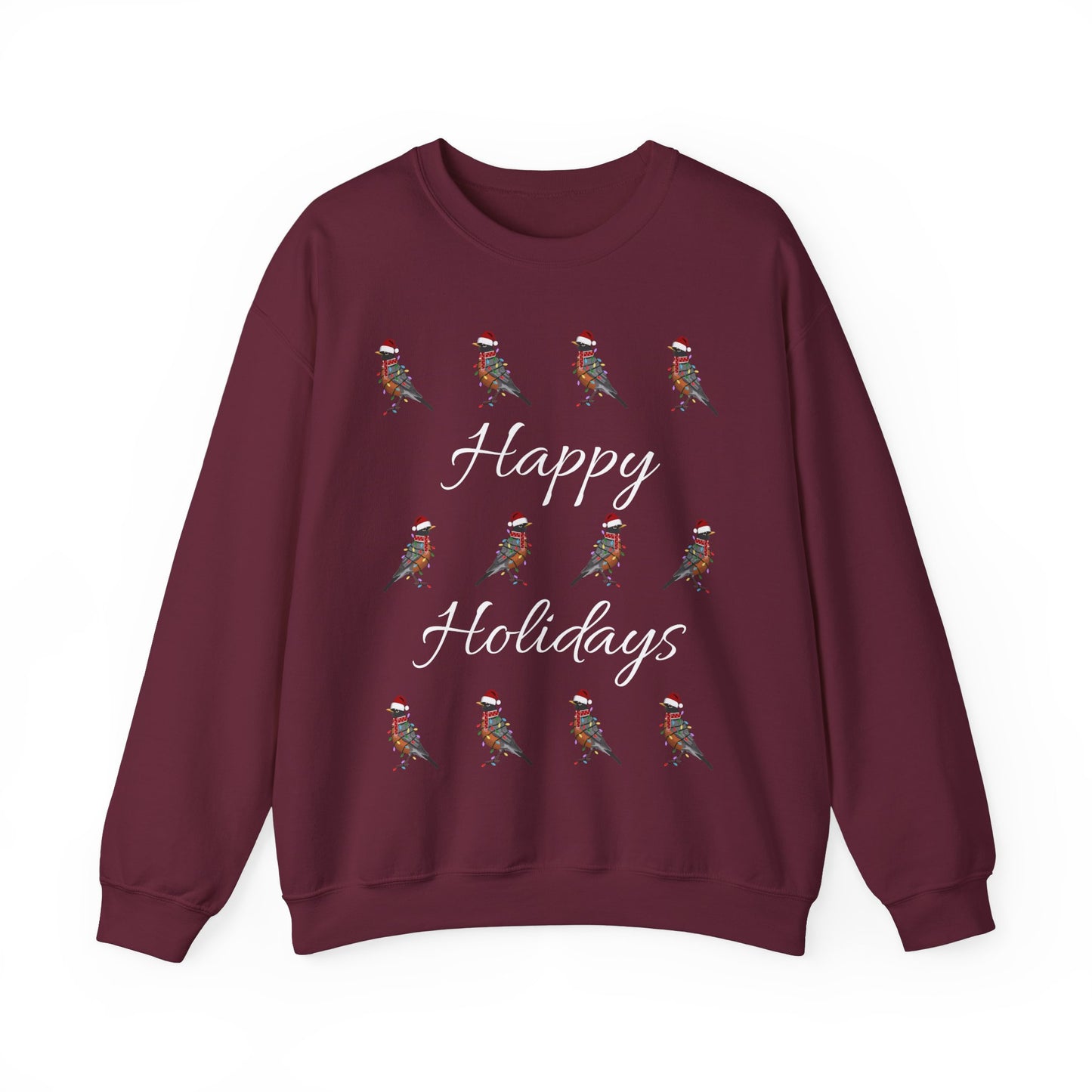 American Robin as Santa with Hat Scarf and Fairy Lights Happy Holidays Birdwatcher Christmas Bird Sweatshirt