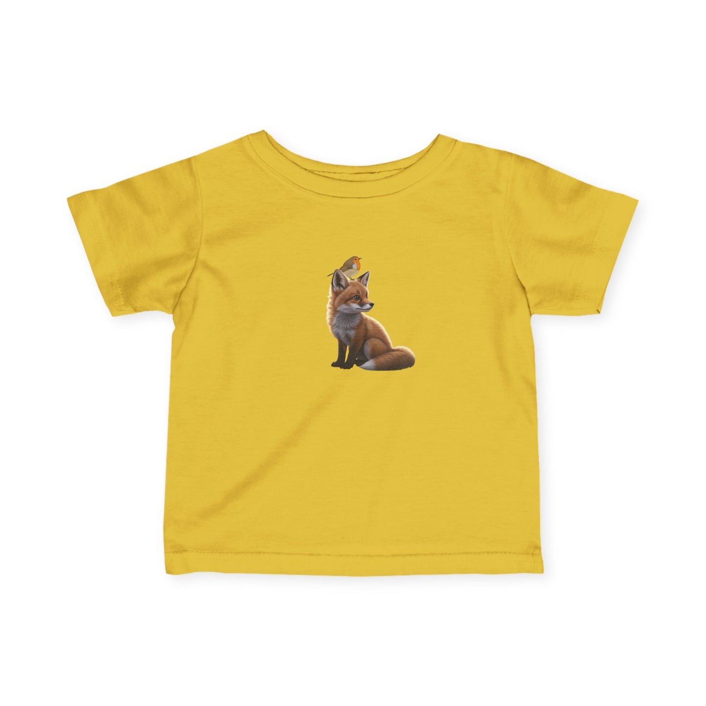 Fuchs mit Rotkehlchen Vogelmotiv Baby T-Shirt Süßes Tiermotiv