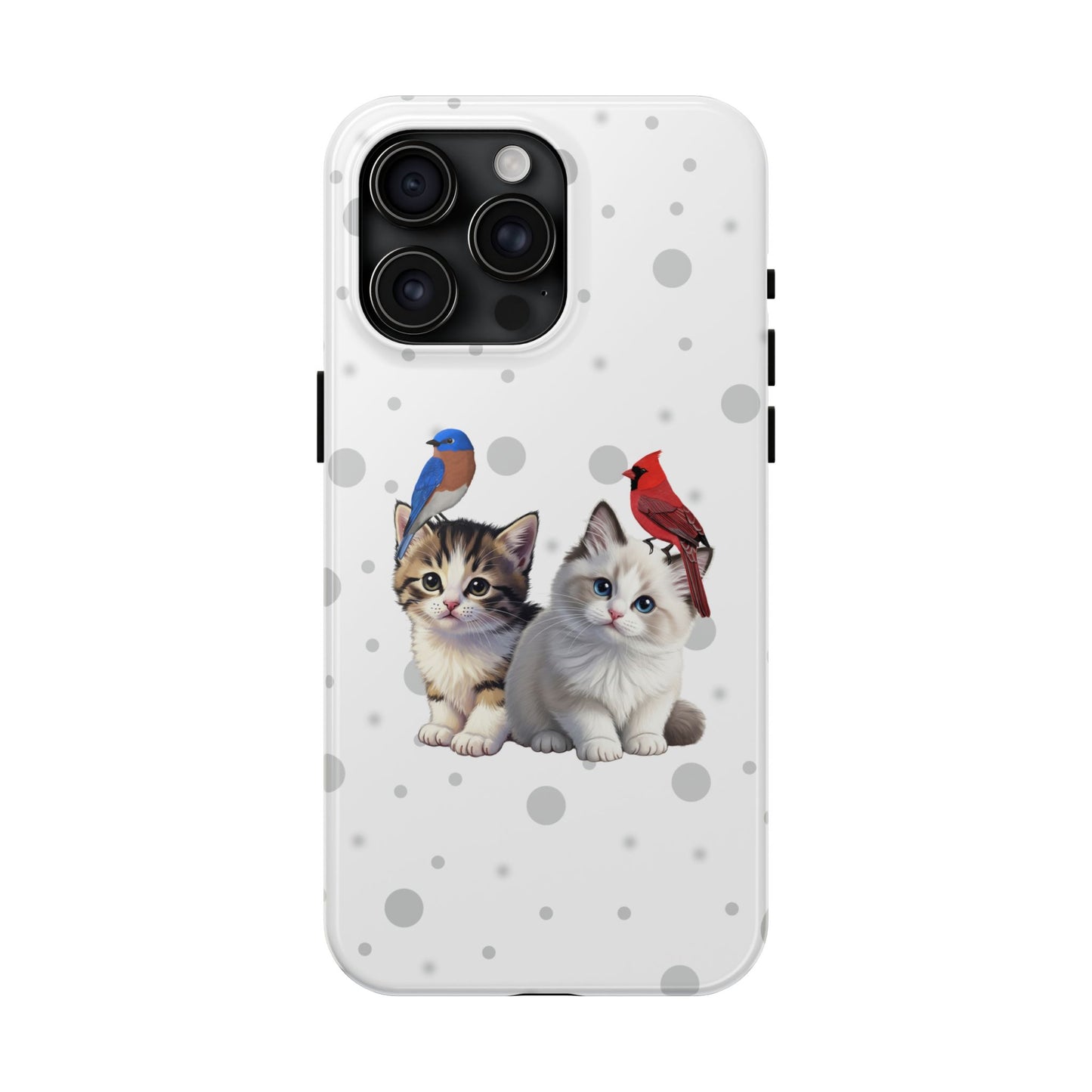 Cute Kitten with Cardinal and Bluebird Animal iPhone Case - Dual-Layer PC/TPU Protective Cover for iPhone