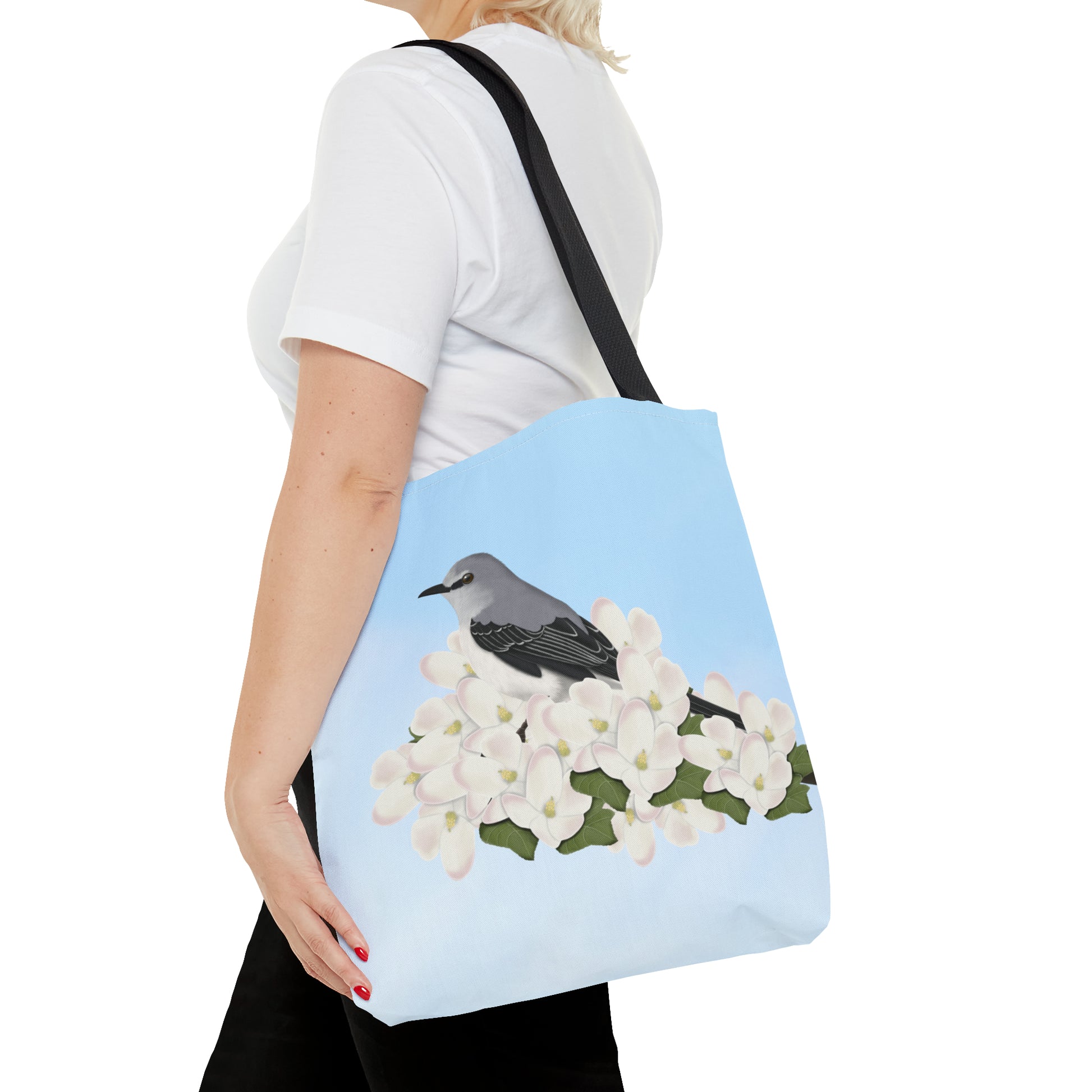 Mockingbird in Spring Blossoms Bird Tote Bag 16"x16" - jz.birds
